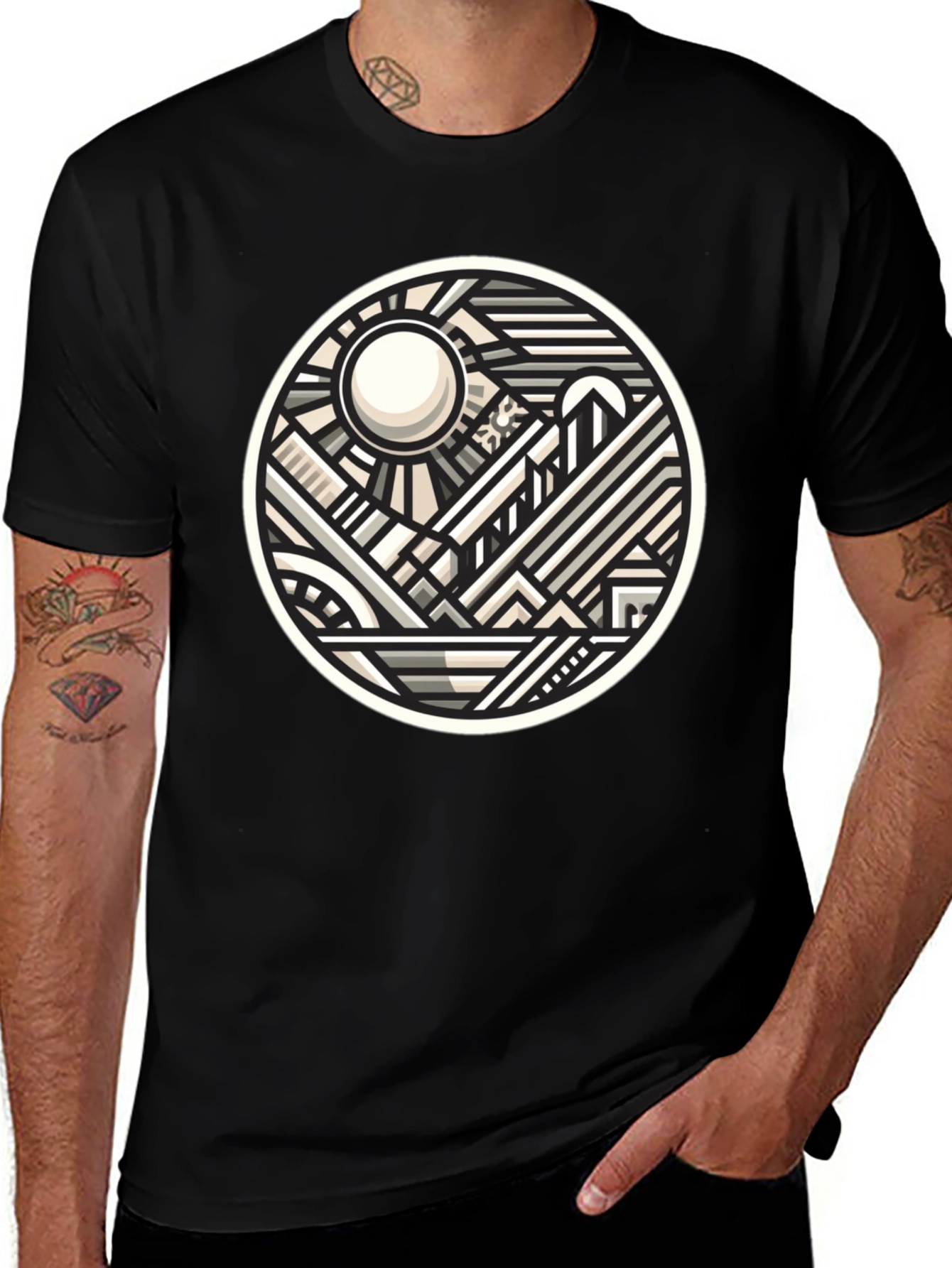 Geometric Cityscape Graphic Tee - Modern Art T-Shirt