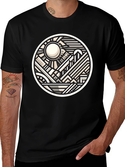 Geometric Cityscape Graphic Tee - Modern Art T-Shirt