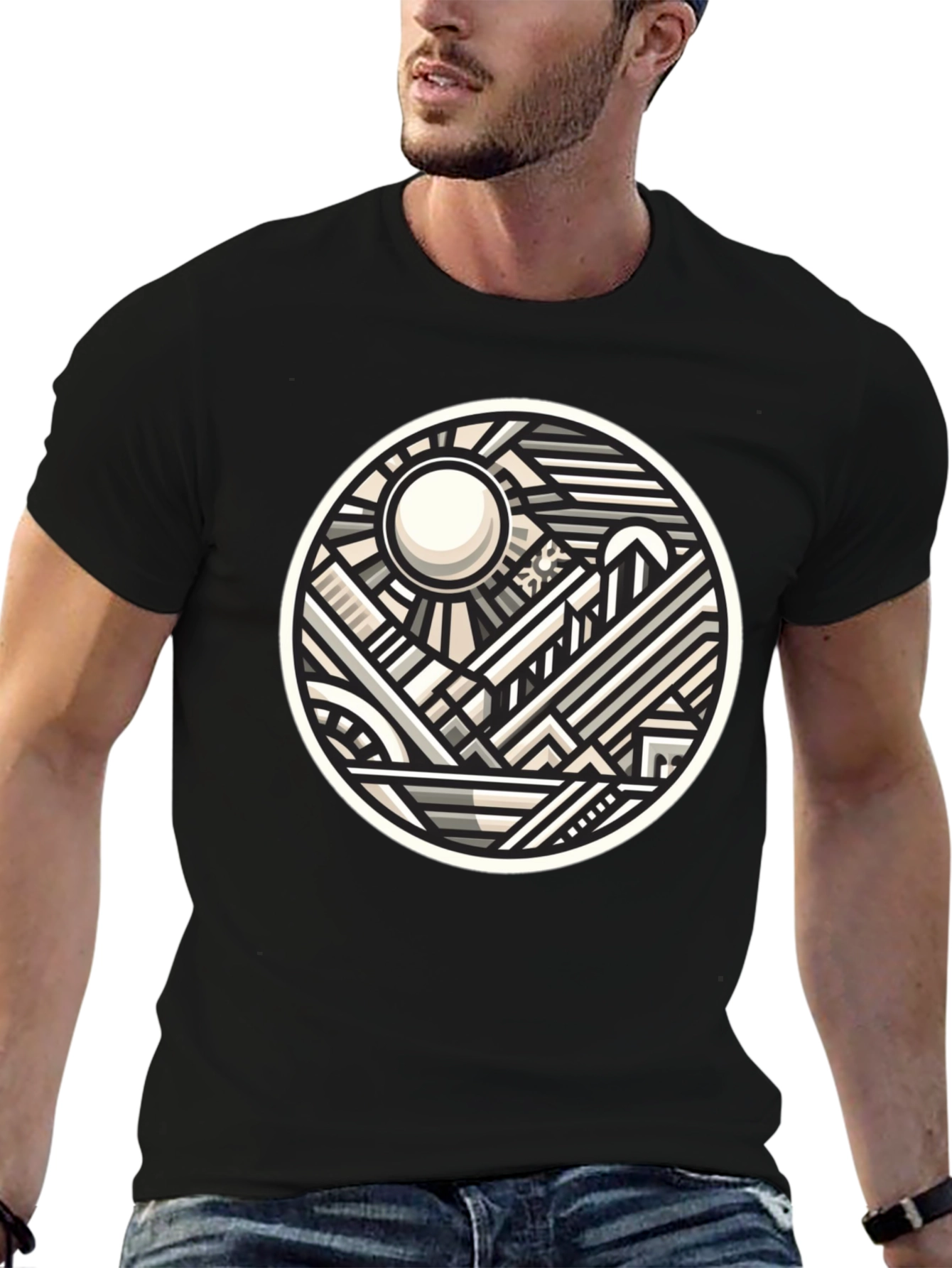 Geometric Cityscape Graphic Tee - Modern Art T-Shirt