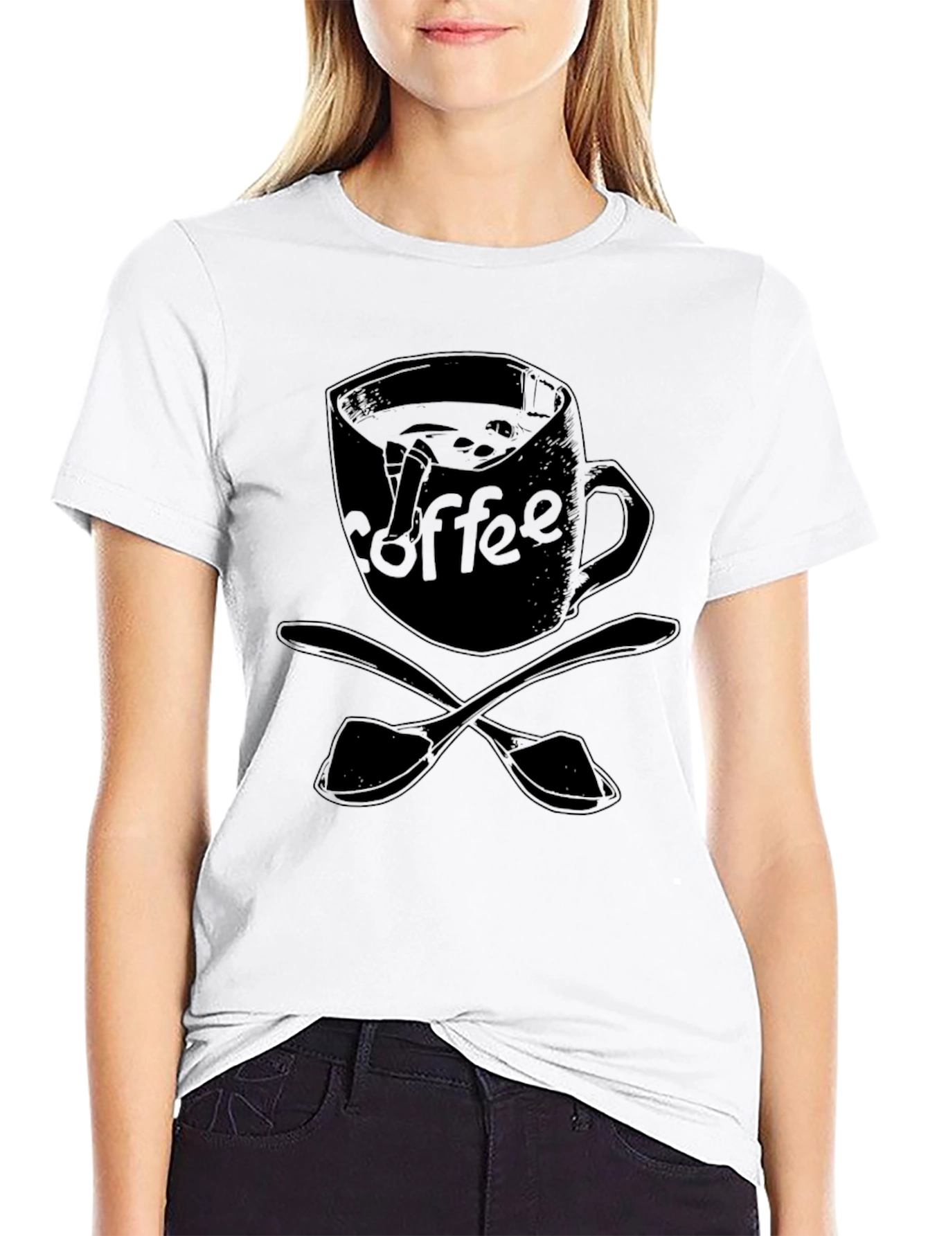 Coffee Lover T-Shirt - Black Mug & Spoon Design