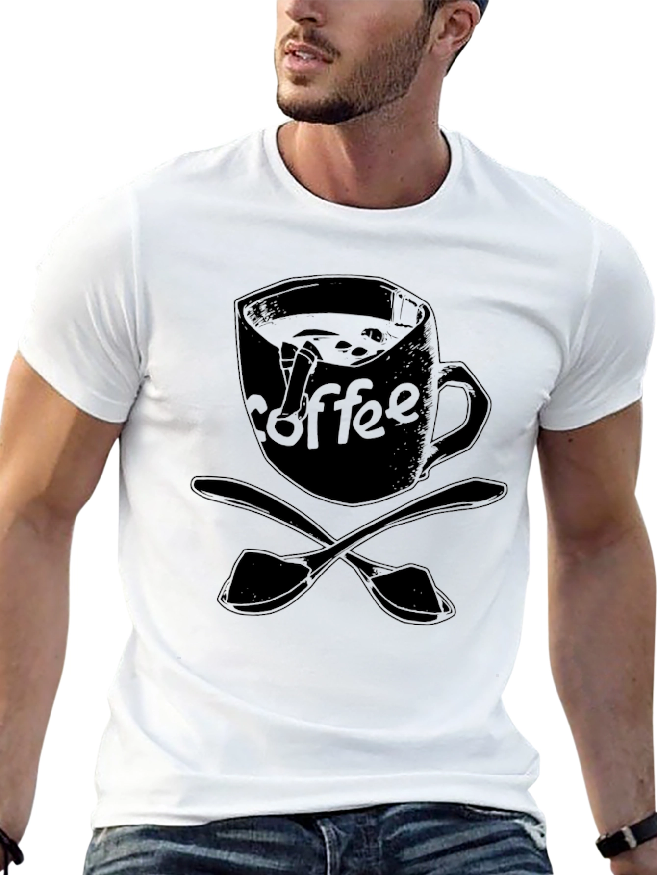 Coffee Lover T-Shirt - Black Mug & Spoon Design