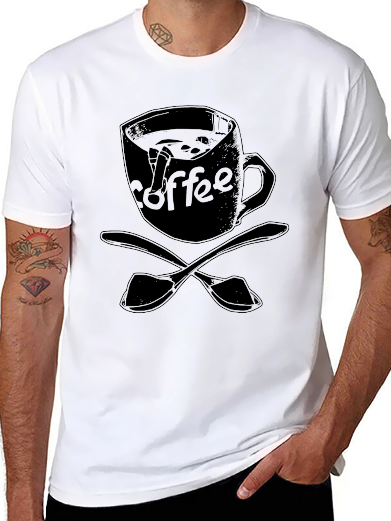 Coffee Lover T-Shirt - Black Mug & Spoon Design