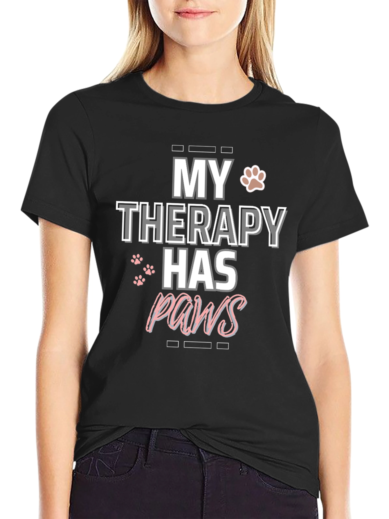 My Therapy Has Paws Black Graphic T-Shirt