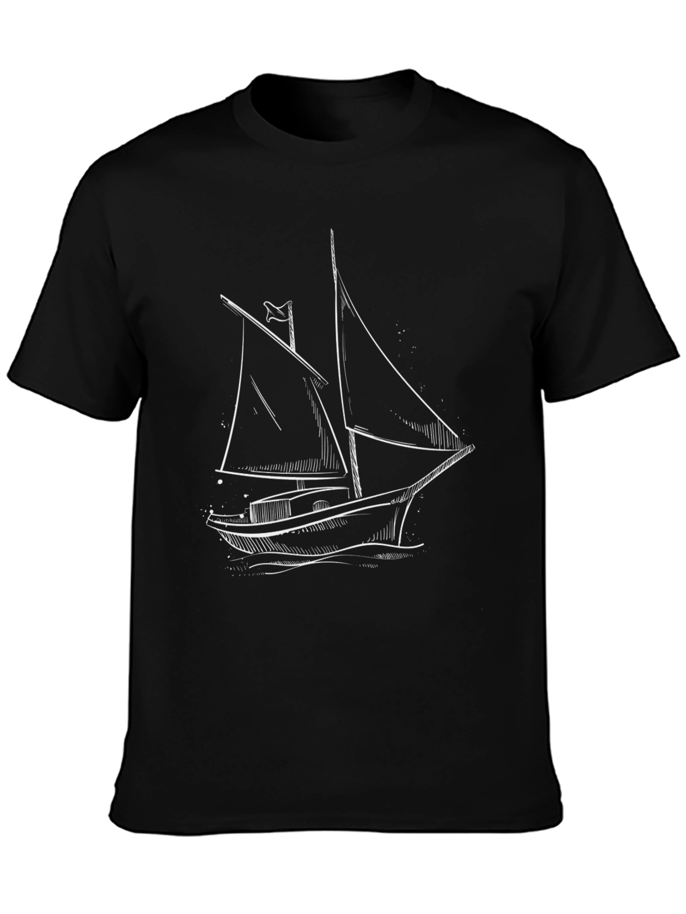Nautical Sketch Tee: Black T-Shirt with Sailboat Design