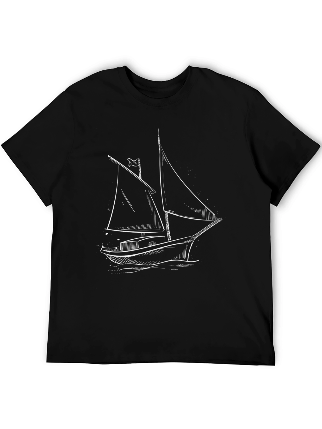 Nautical Sketch Tee: Black T-Shirt with Sailboat Design