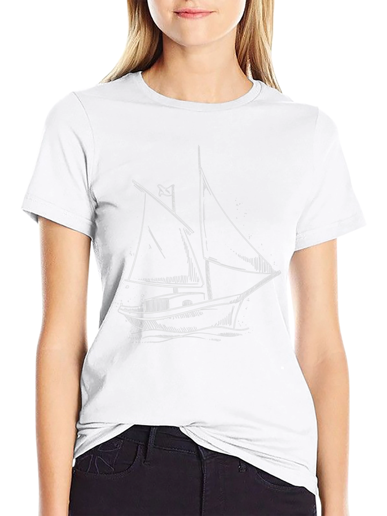 Nautical Sketch Tee: Black T-Shirt with Sailboat Design