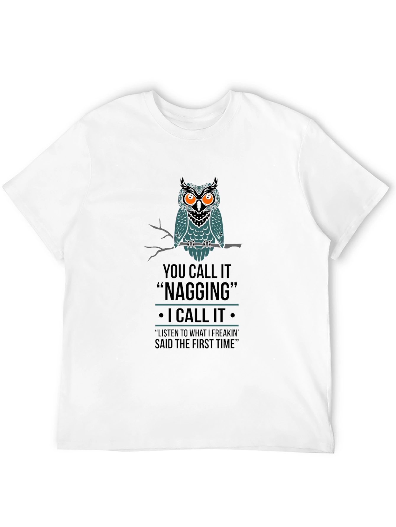 Owl Nagging Funny Black Graphic T-Shirt