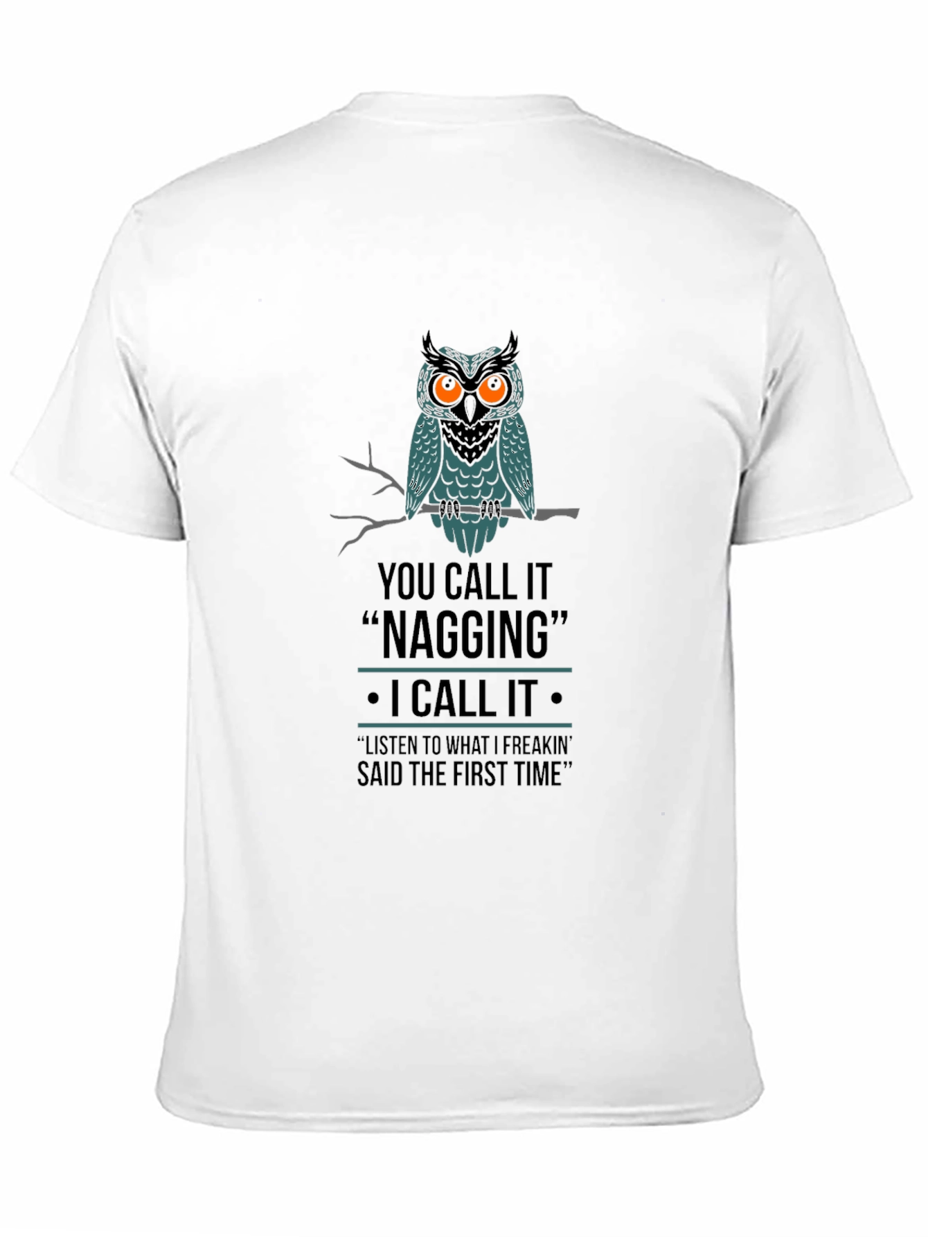 Owl Nagging Funny Black Graphic T-Shirt