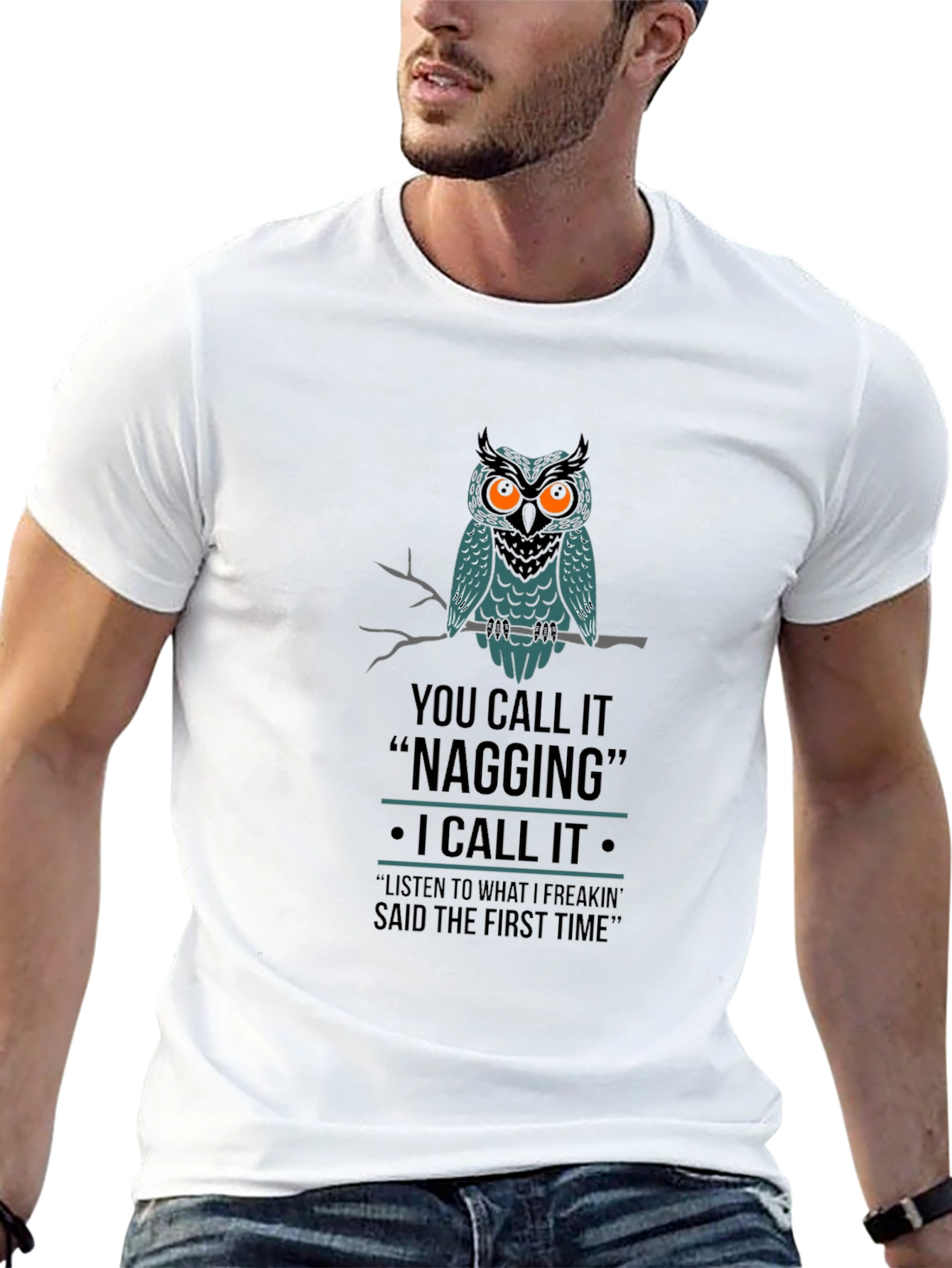 Owl Nagging Funny Black Graphic T-Shirt