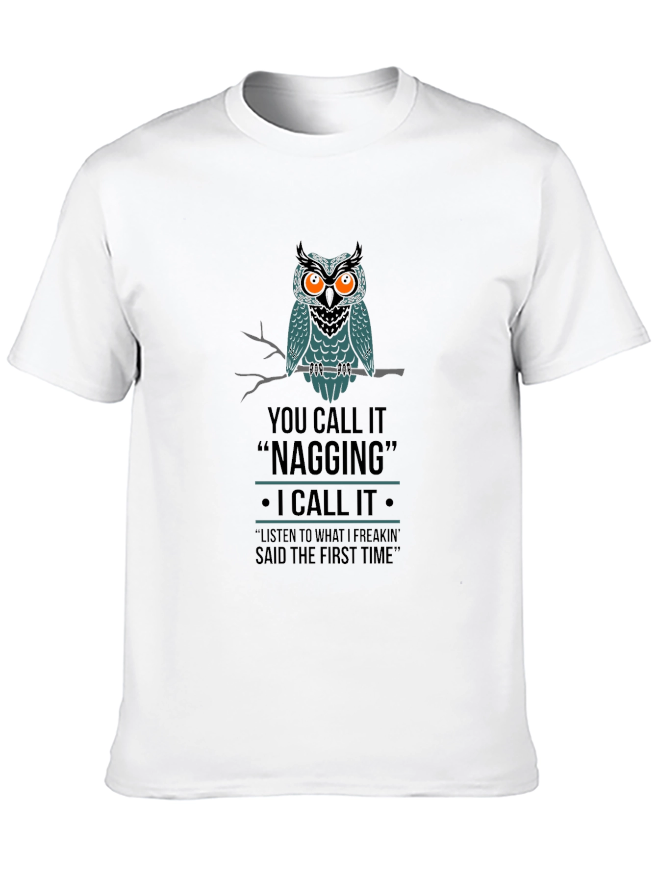 Owl Nagging Funny Black Graphic T-Shirt