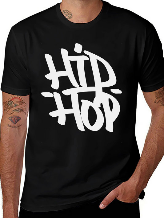 Hip Hop Graphic Tee - Black Short Sleeve Cotton T-Shirt