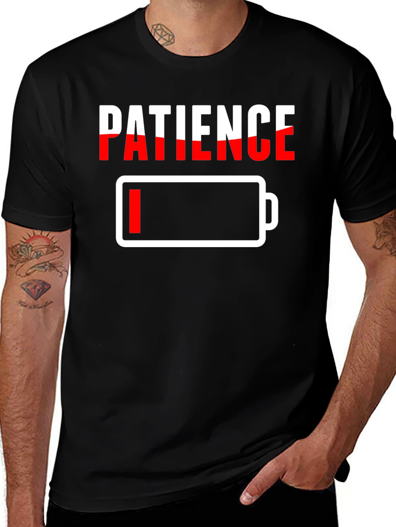 Low Patience T-Shirt - Battery Graphic Novelty Tee