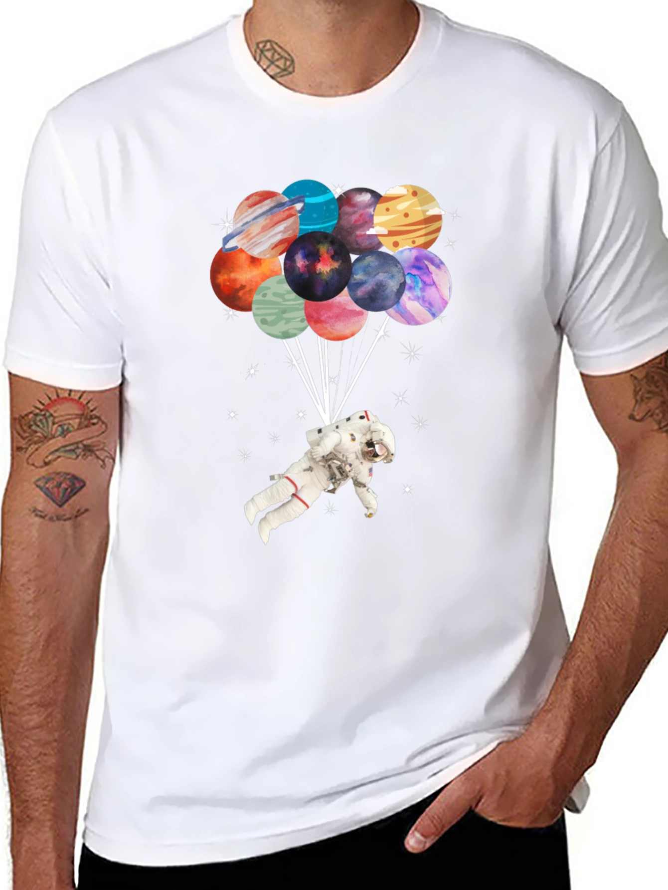 Astronaut Planet Balloon Graphic T-Shirt