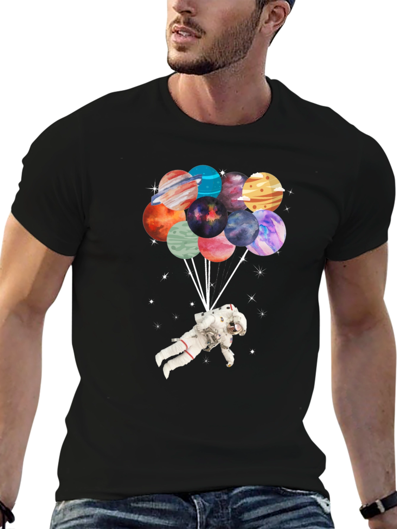 Astronaut Planet Balloon Graphic T-Shirt