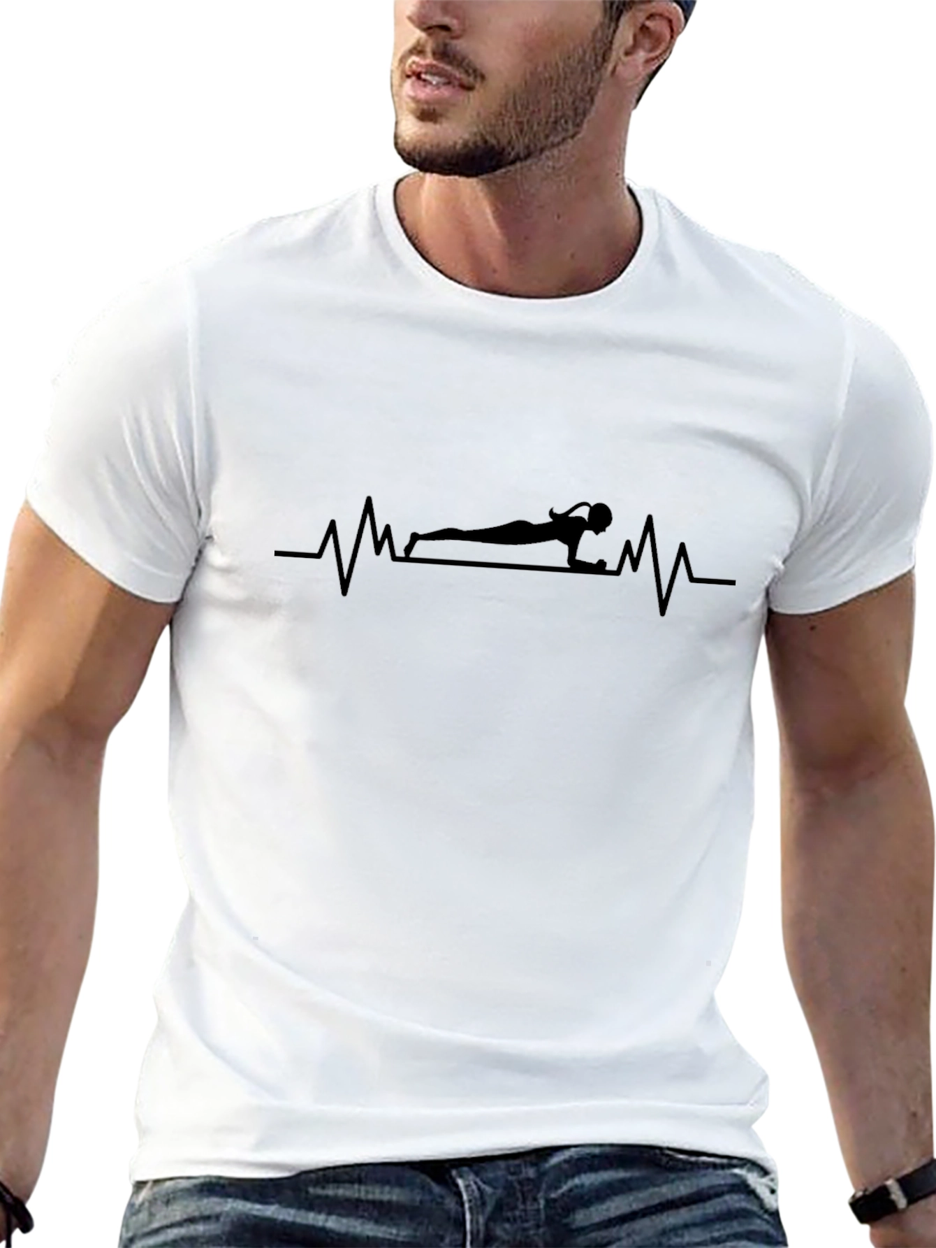 Fitness Heartbeat T-Shirt - Plank Silhouette
