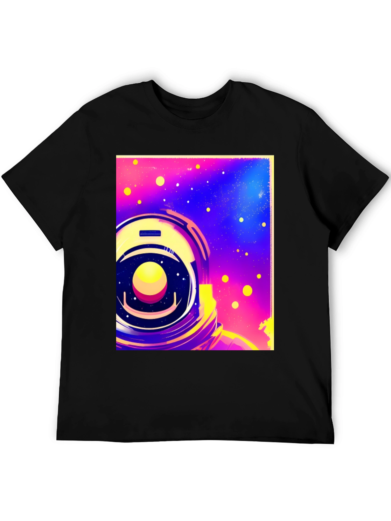 Astronaut Space Helmet Graphic Print Black T-Shirt