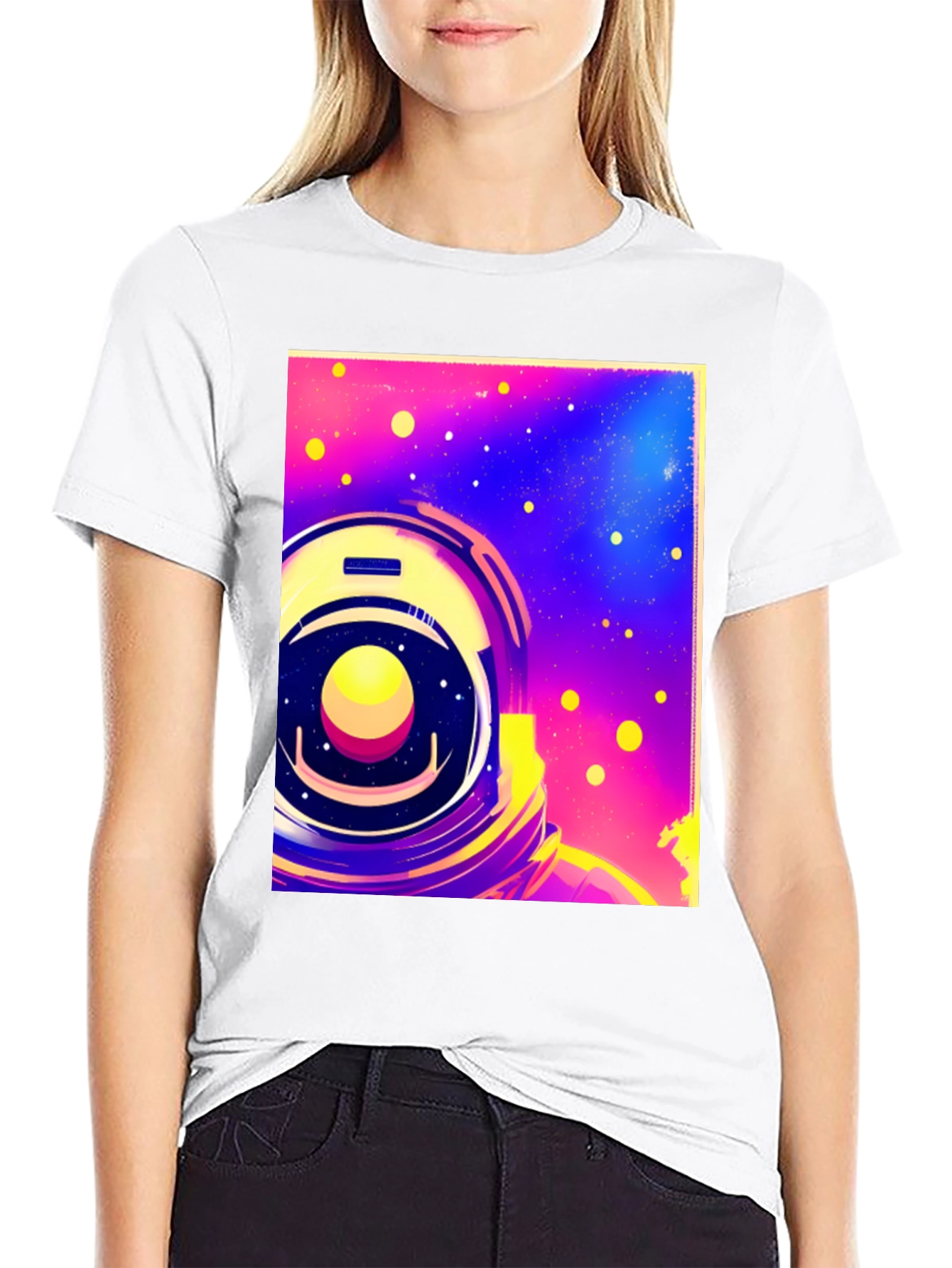Astronaut Space Helmet Graphic Print Black T-Shirt
