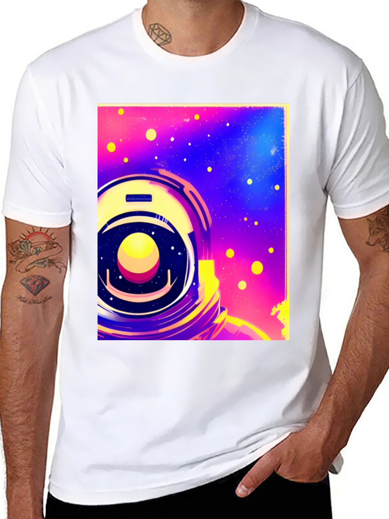 Astronaut Space Helmet Graphic Print Black T-Shirt