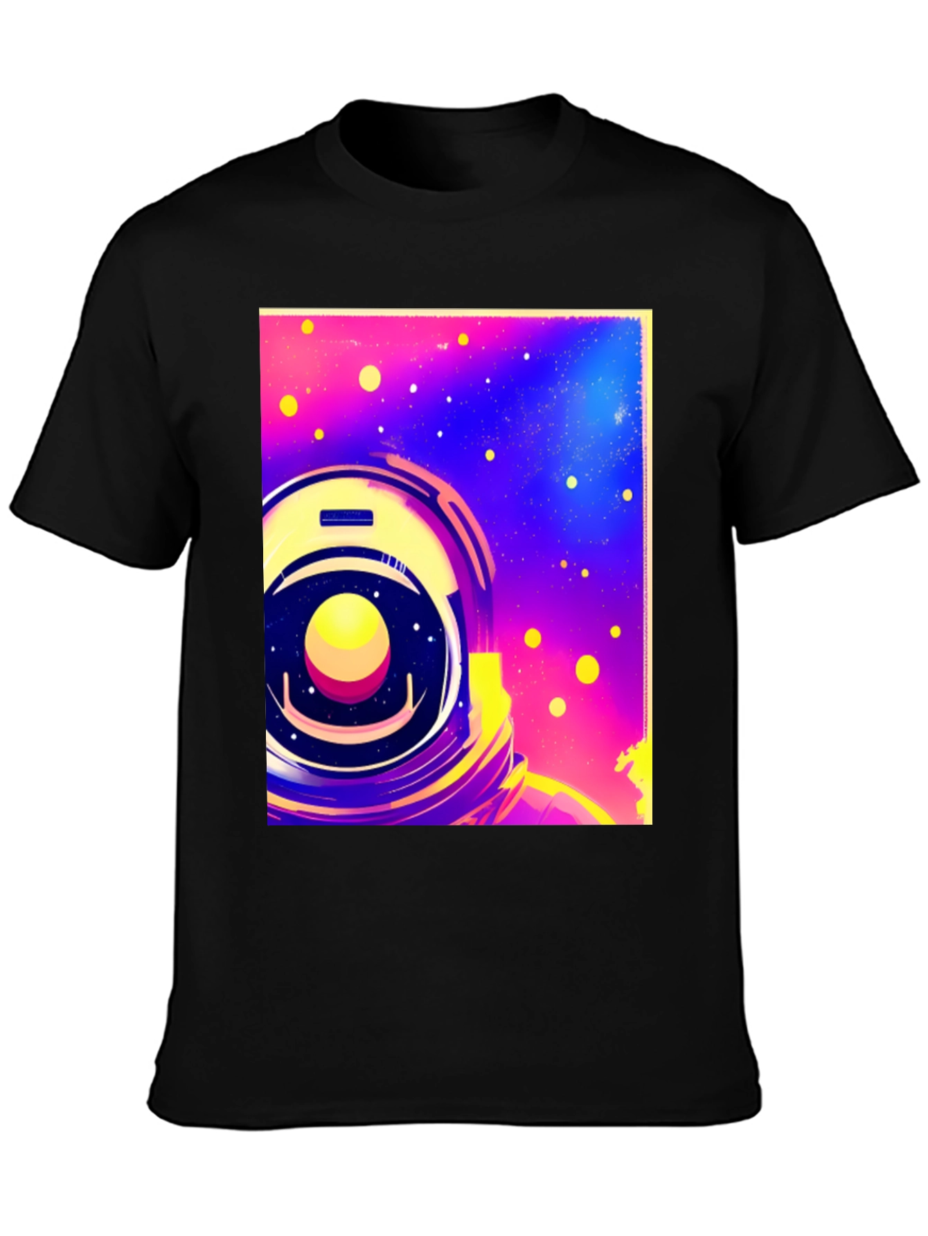 Astronaut Space Helmet Graphic Print Black T-Shirt