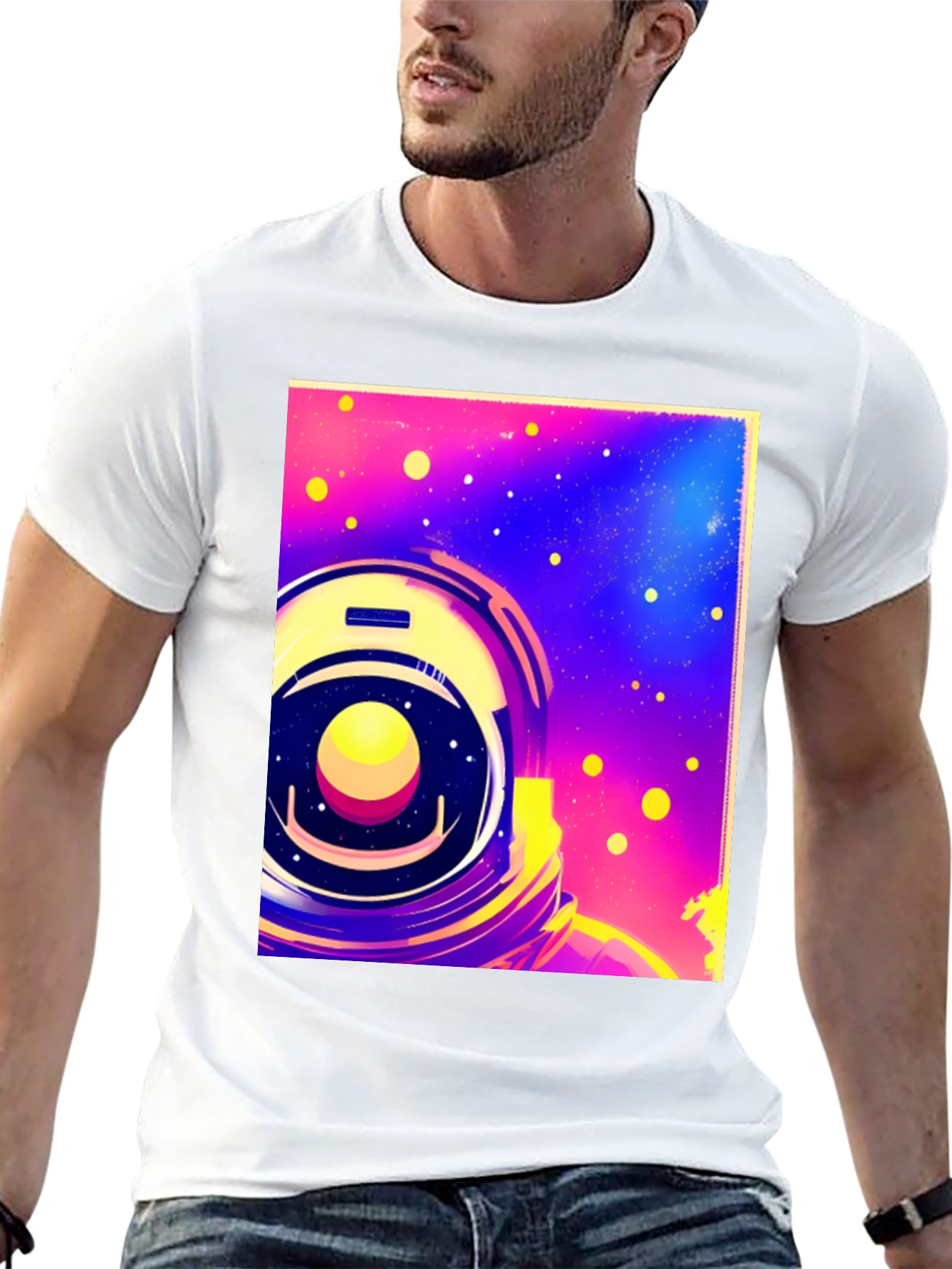 Astronaut Space Helmet Graphic Print Black T-Shirt
