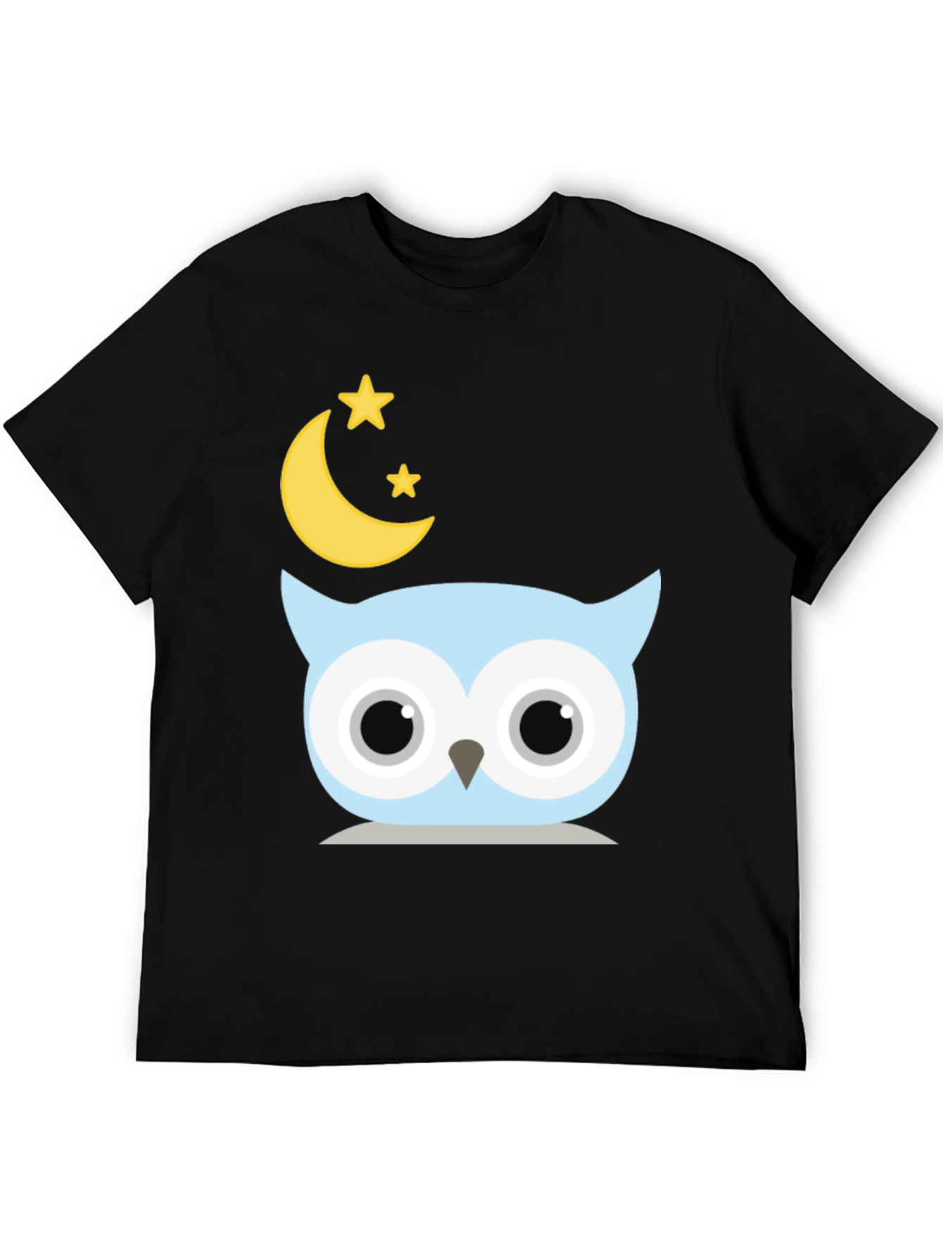 Cute Owl Moon Stars Graphic Black T-Shirt