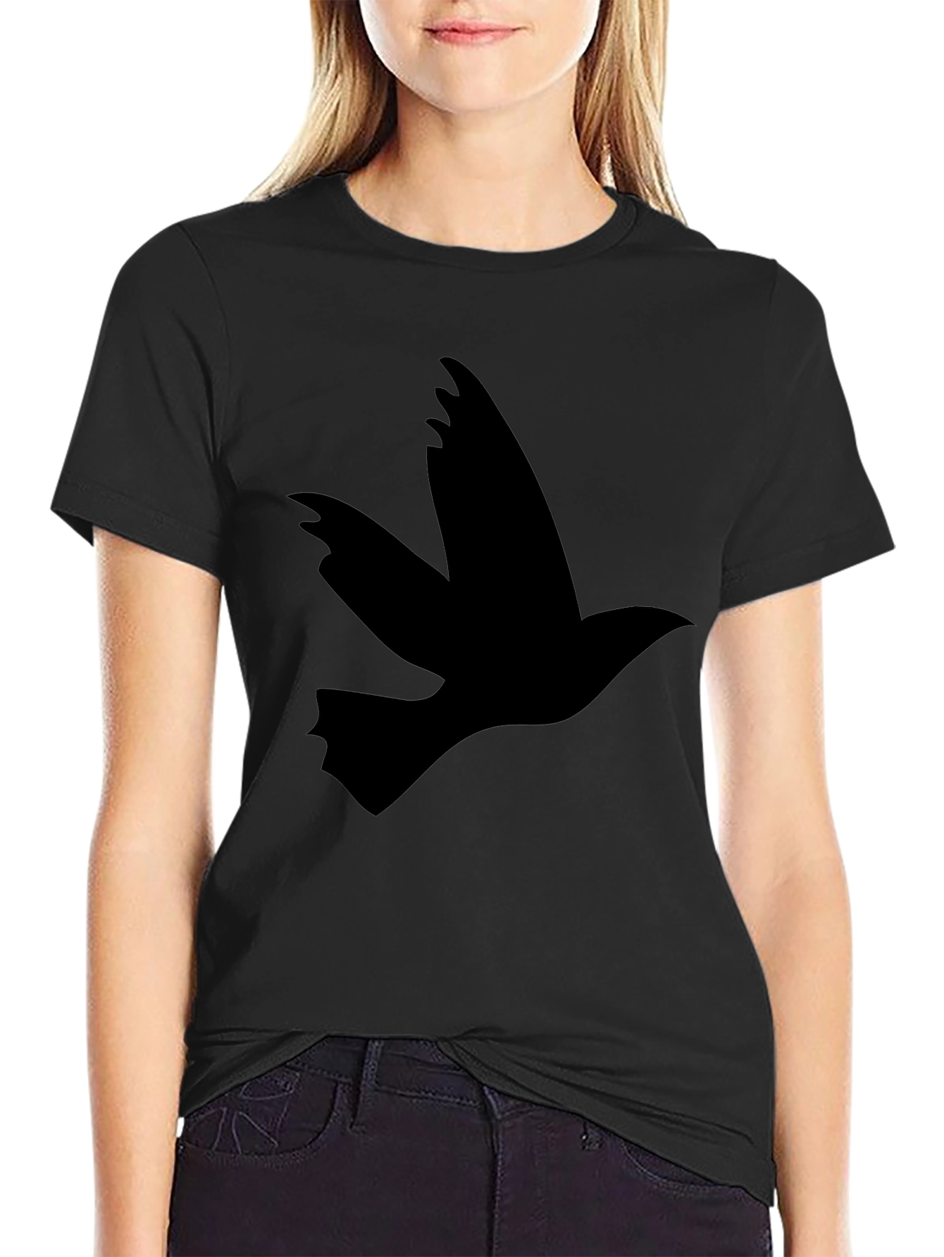 Black T-Shirt with Flying Bird Design