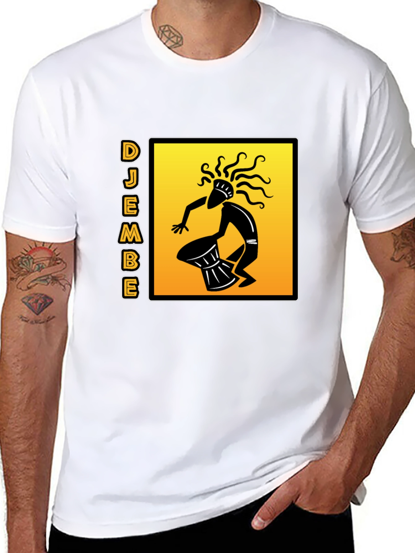 Djembe Drummer Graphic T-Shirt - Black Cotton Tee