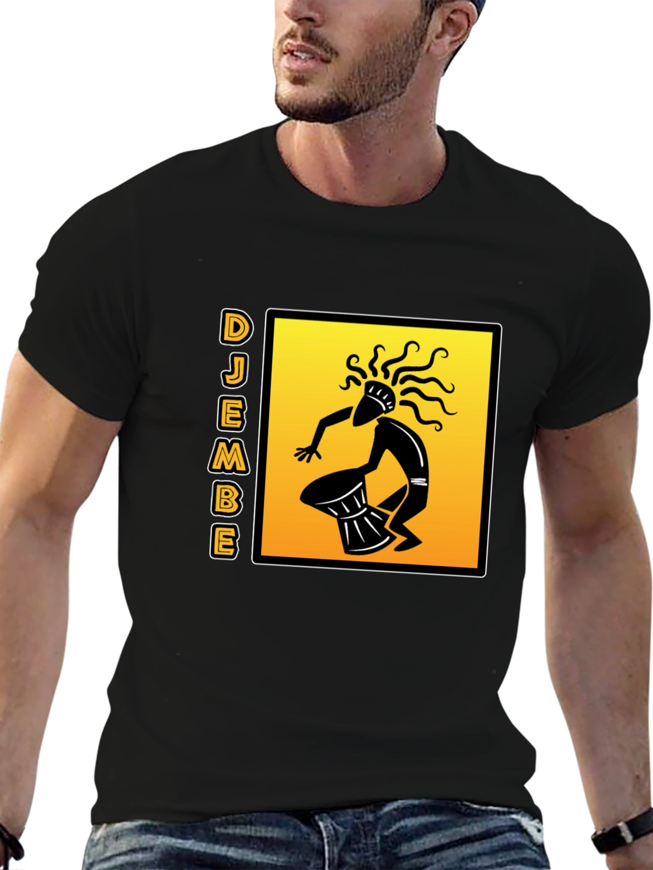Djembe Drummer Graphic T-Shirt - Black Cotton Tee