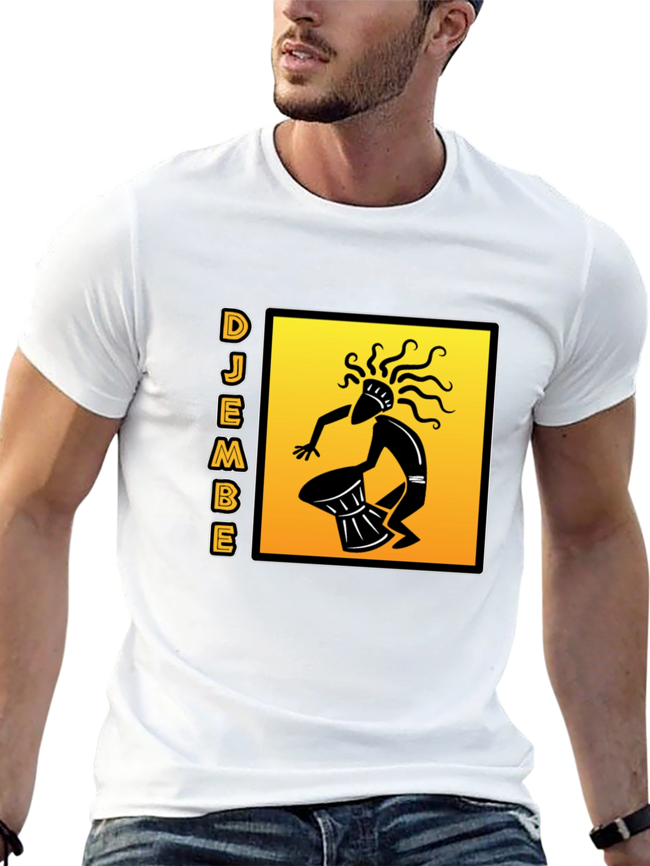 Djembe Drummer Graphic T-Shirt - Black Cotton Tee