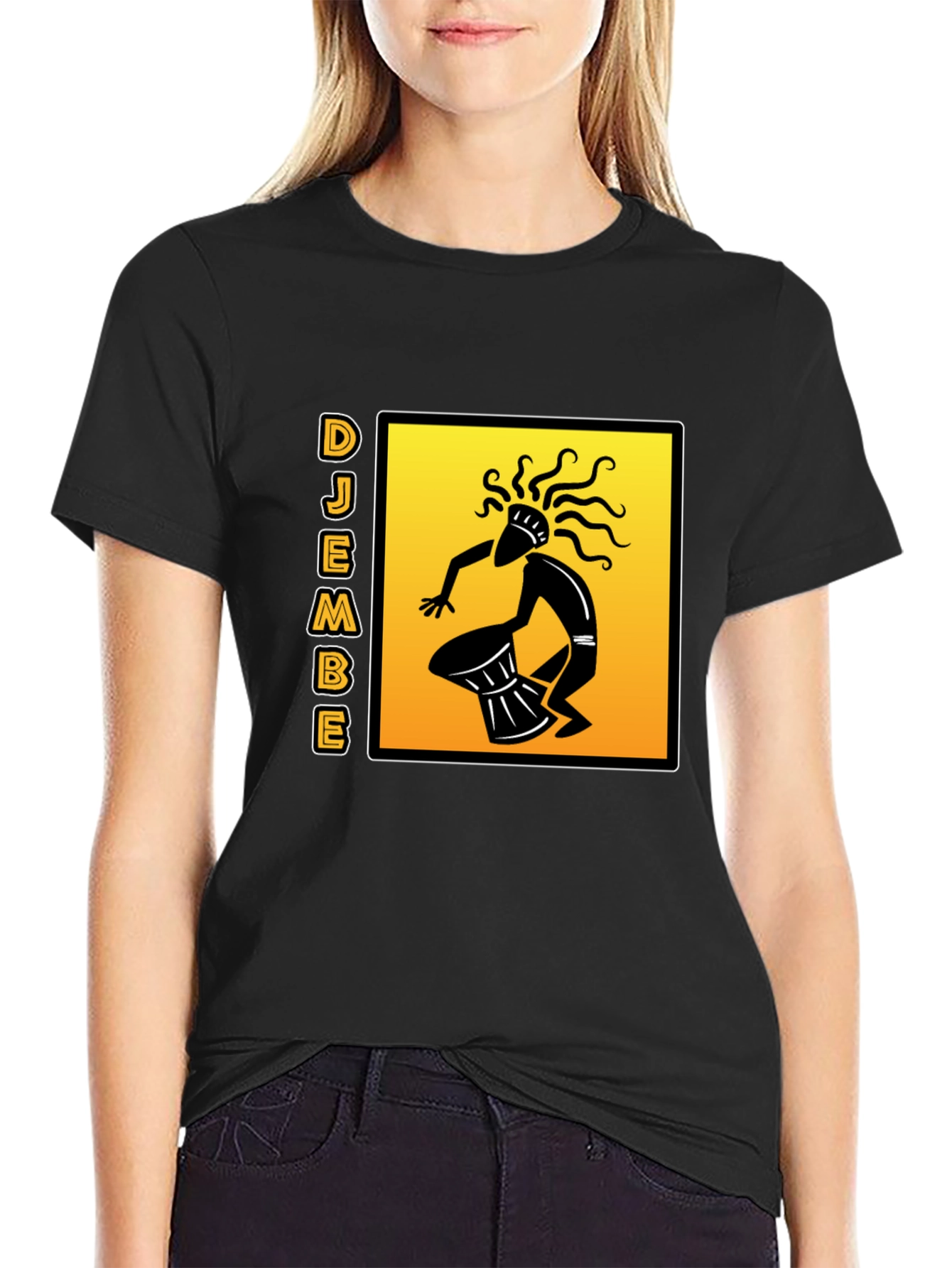 Djembe Drummer Graphic T-Shirt - Black Cotton Tee