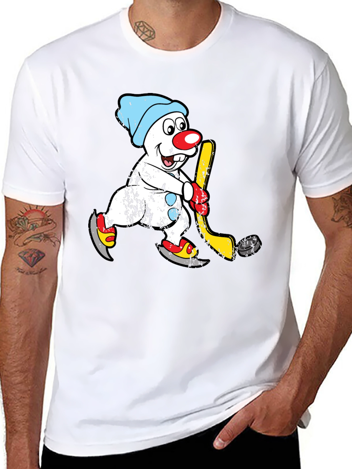 Snowman Hockey T-Shirt - Winter Fun
