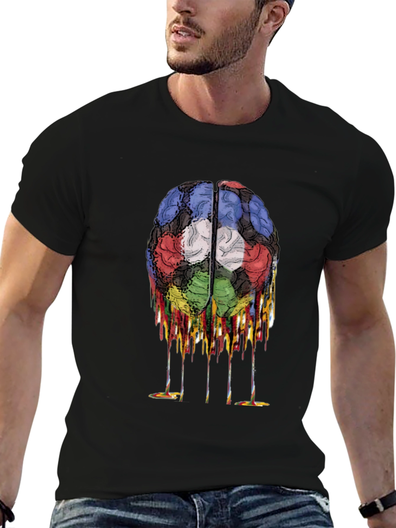 Melting Brain Graphic Black T-Shirt