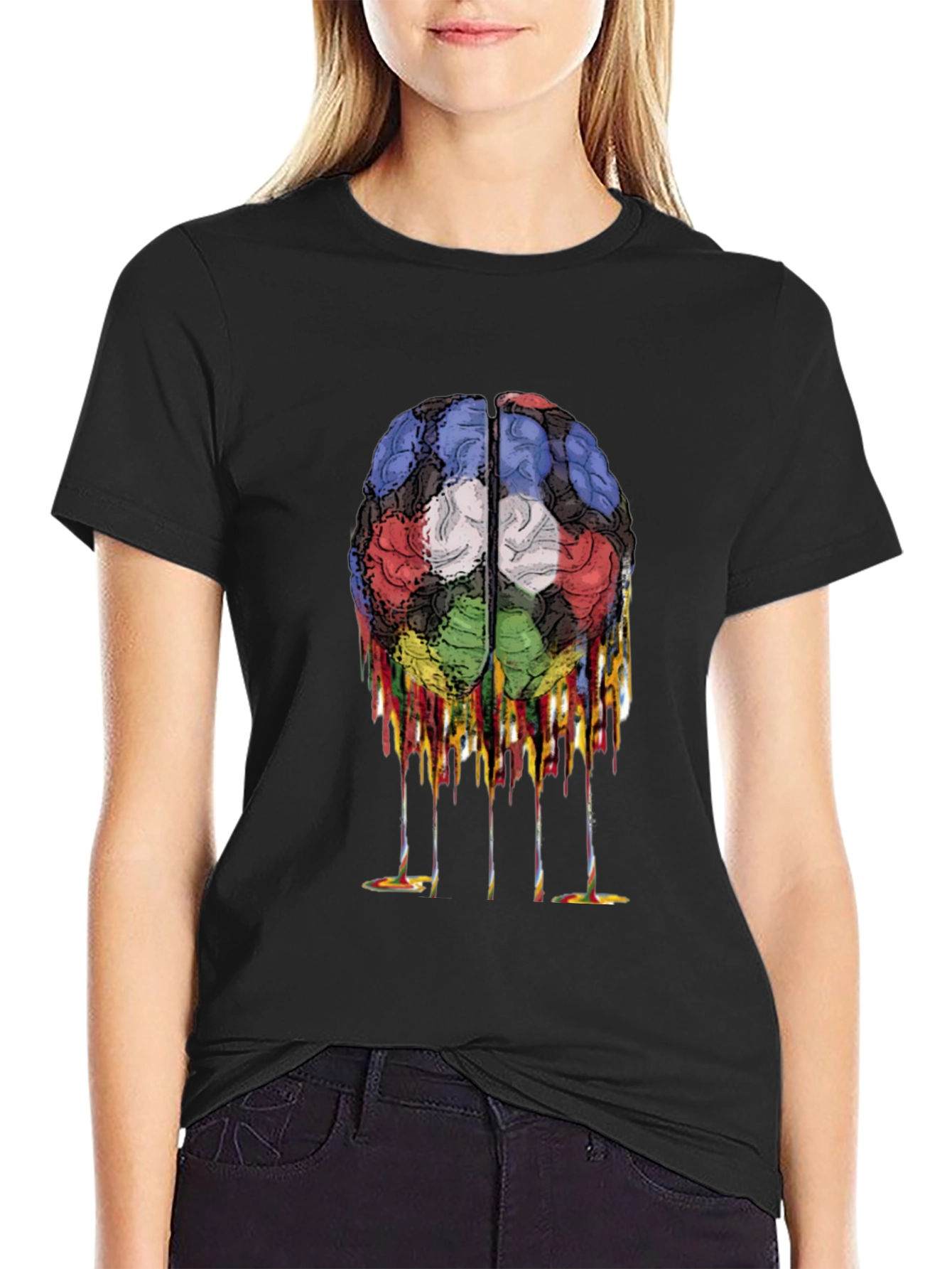 Melting Brain Graphic Black T-Shirt