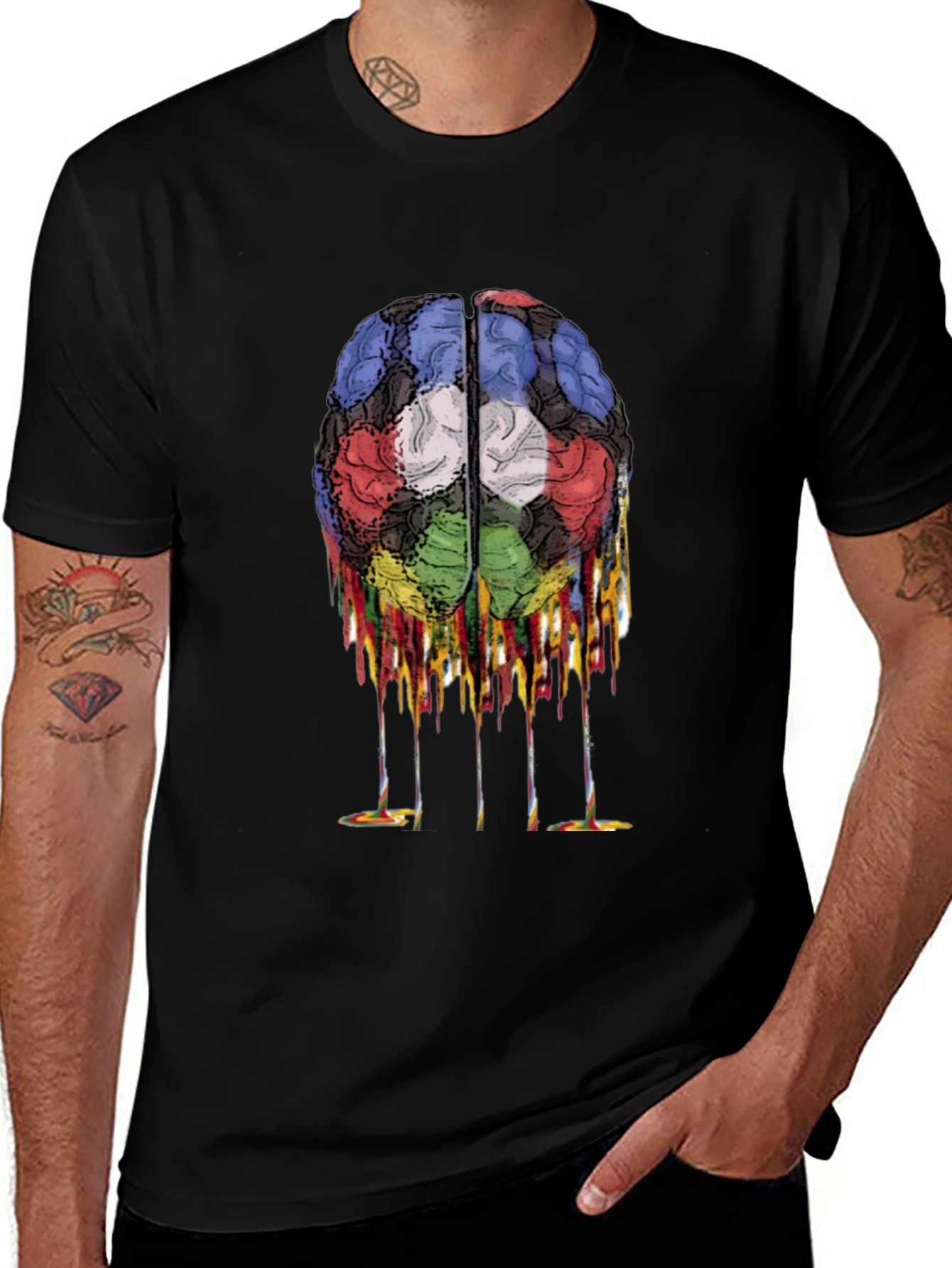 Melting Brain Graphic Black T-Shirt