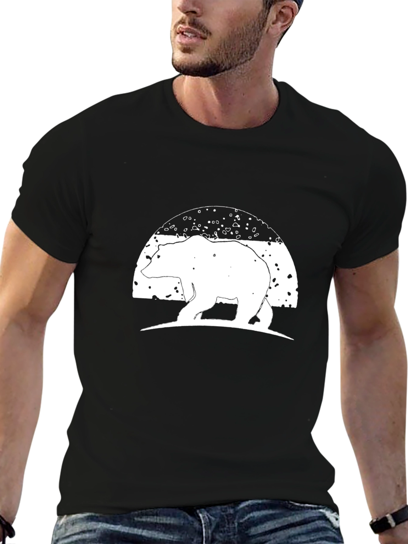 Bear Silhouette Graphic Tee - Black Casual Shirt
