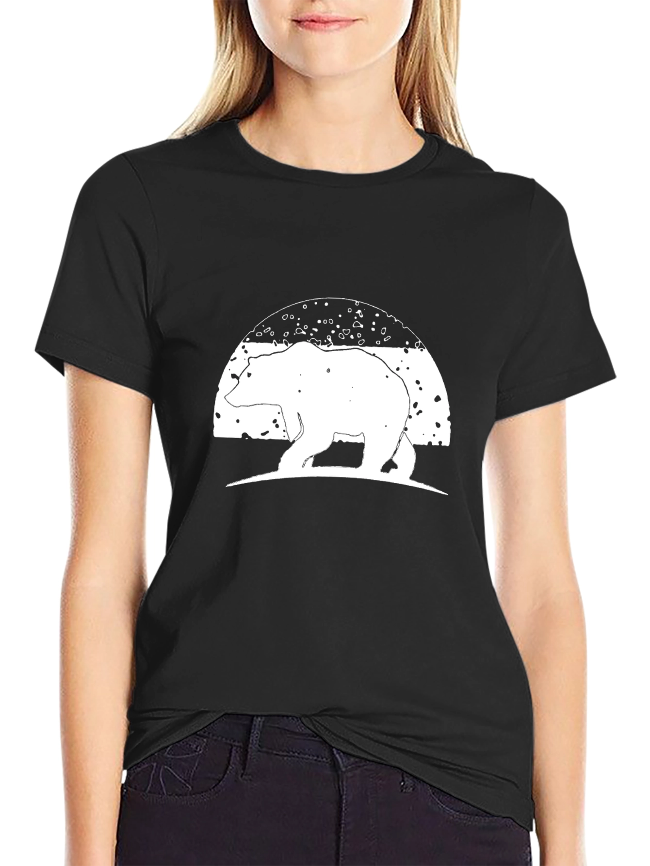 Bear Silhouette Graphic Tee - Black Casual Shirt