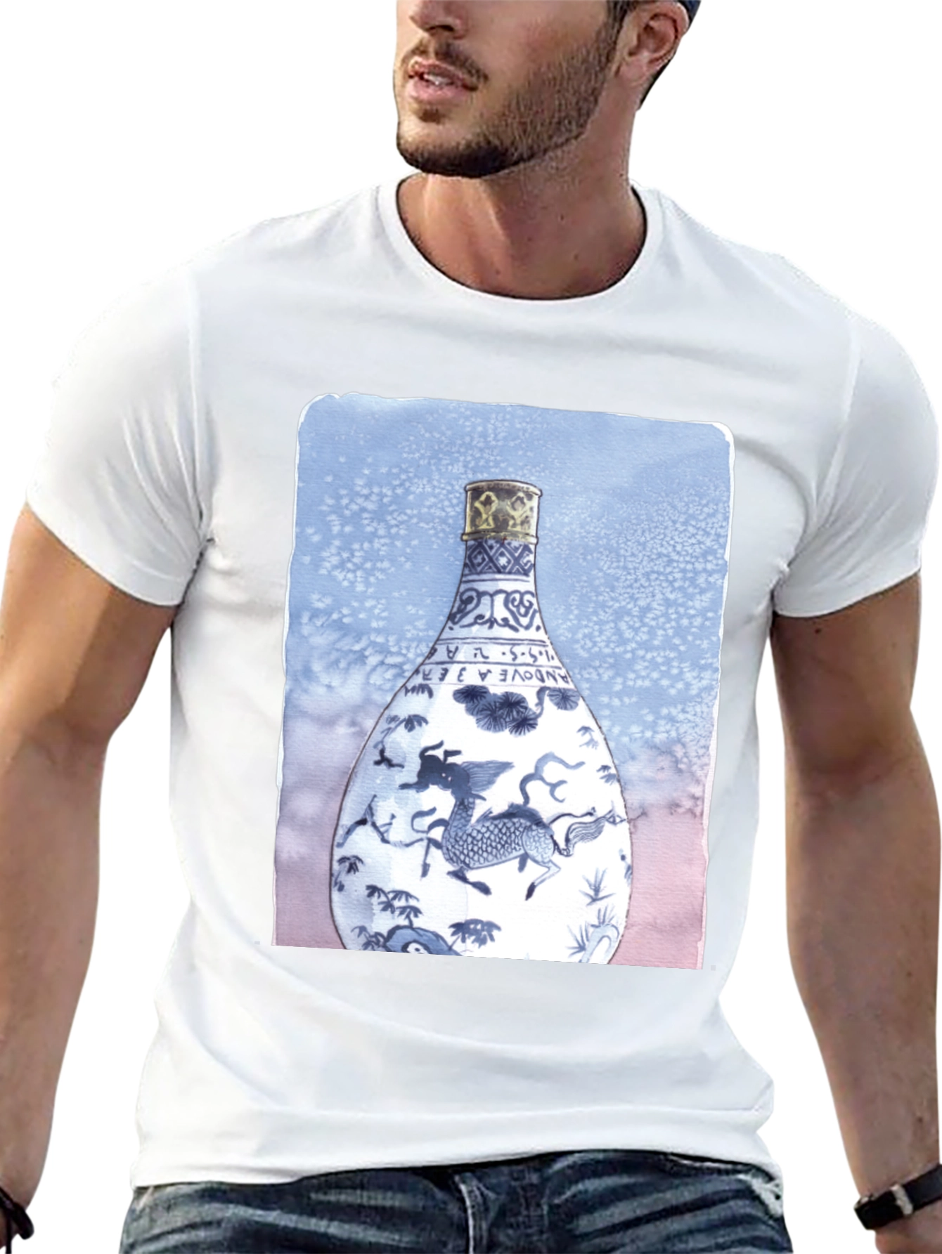 Dragon Vase Graphic Tee - Unique Art Shirt