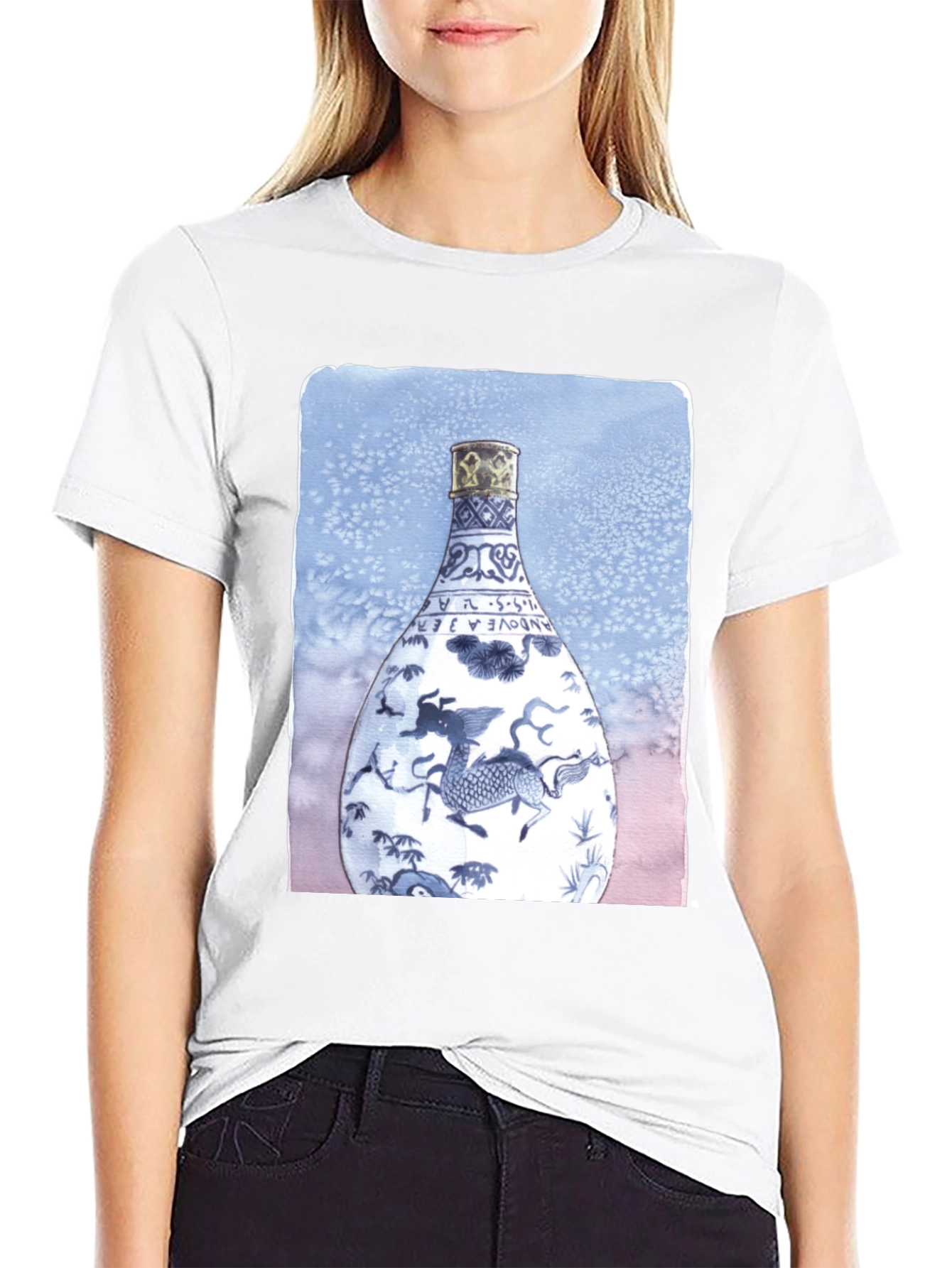 Dragon Vase Graphic Tee - Unique Art Shirt