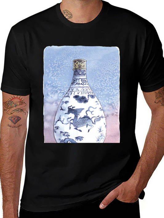 Dragon Vase Graphic Tee - Unique Art Shirt