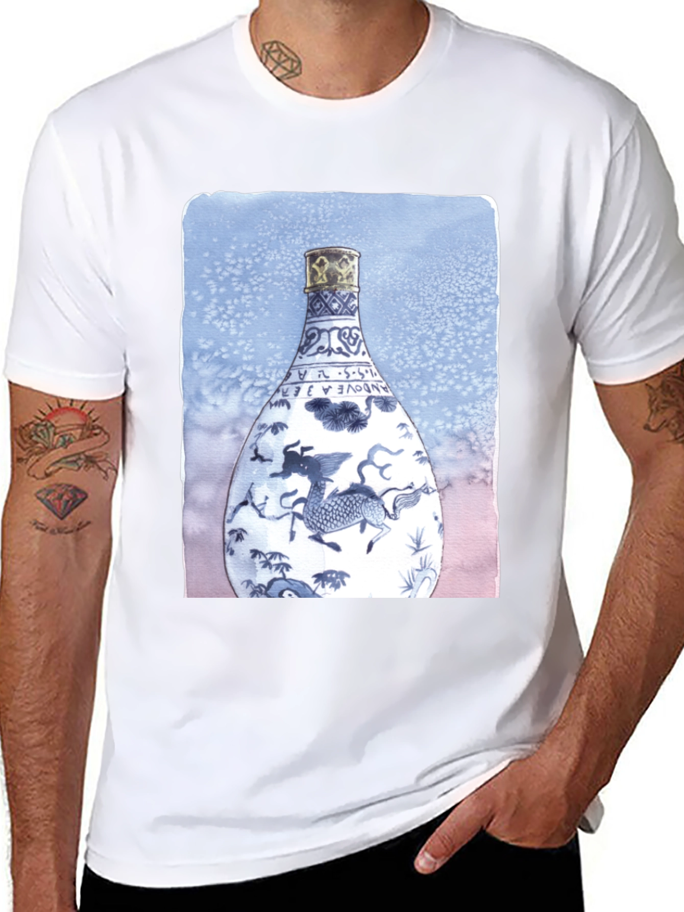 Dragon Vase Graphic Tee - Unique Art Shirt