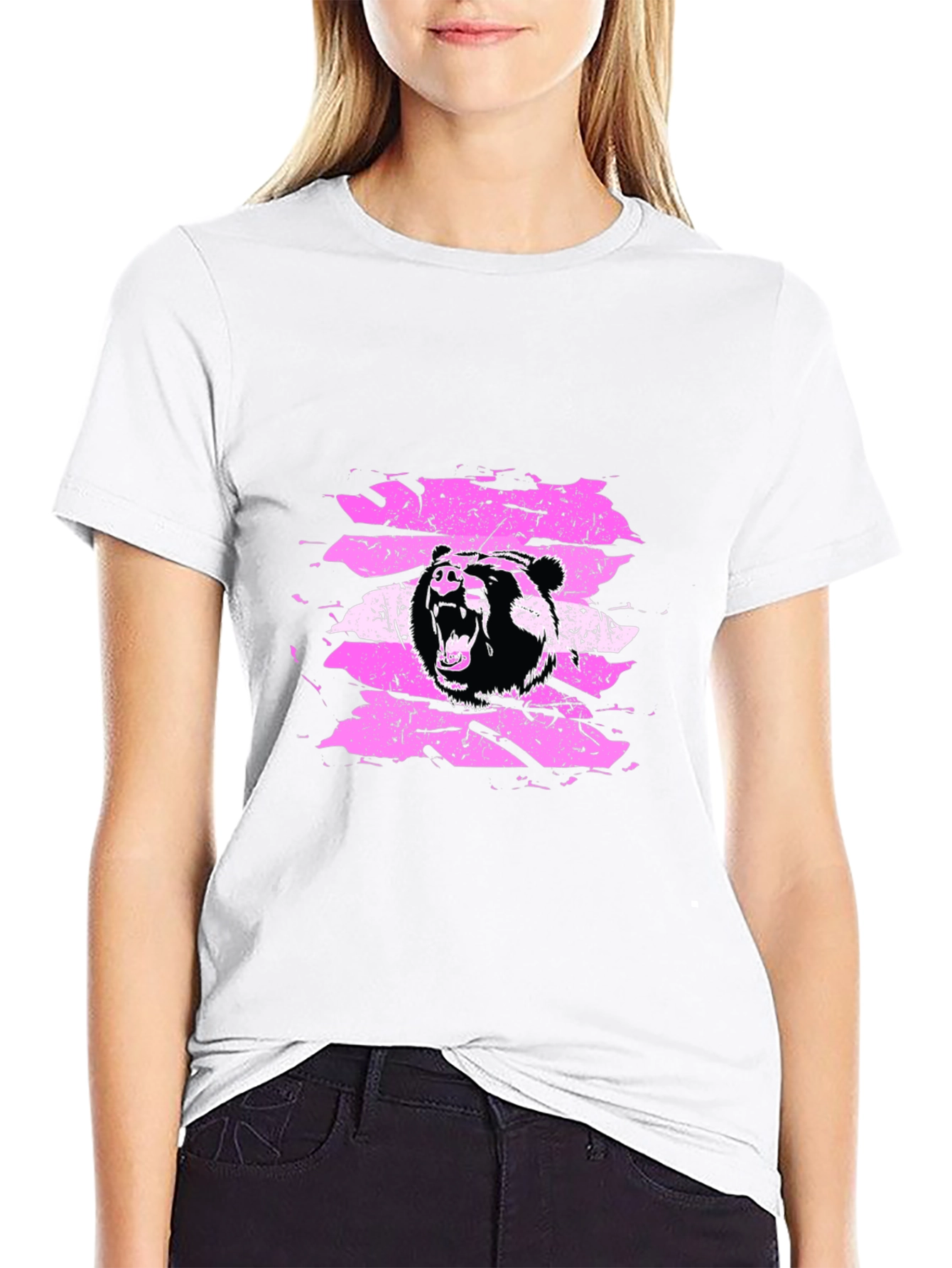 Grizzly Bear Graphic Tee - Black Cotton T-Shirt