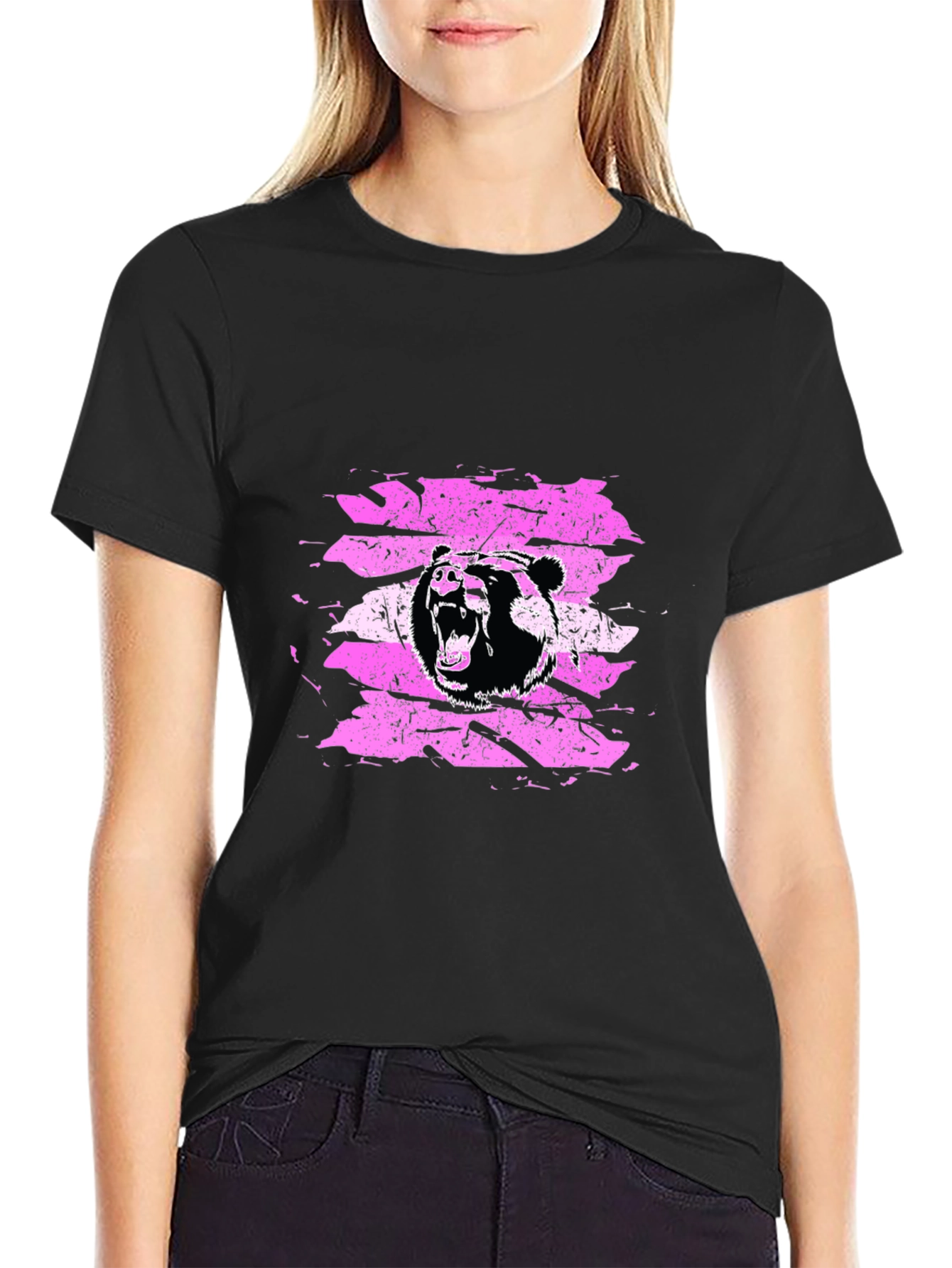 Grizzly Bear Graphic Tee - Black Cotton T-Shirt