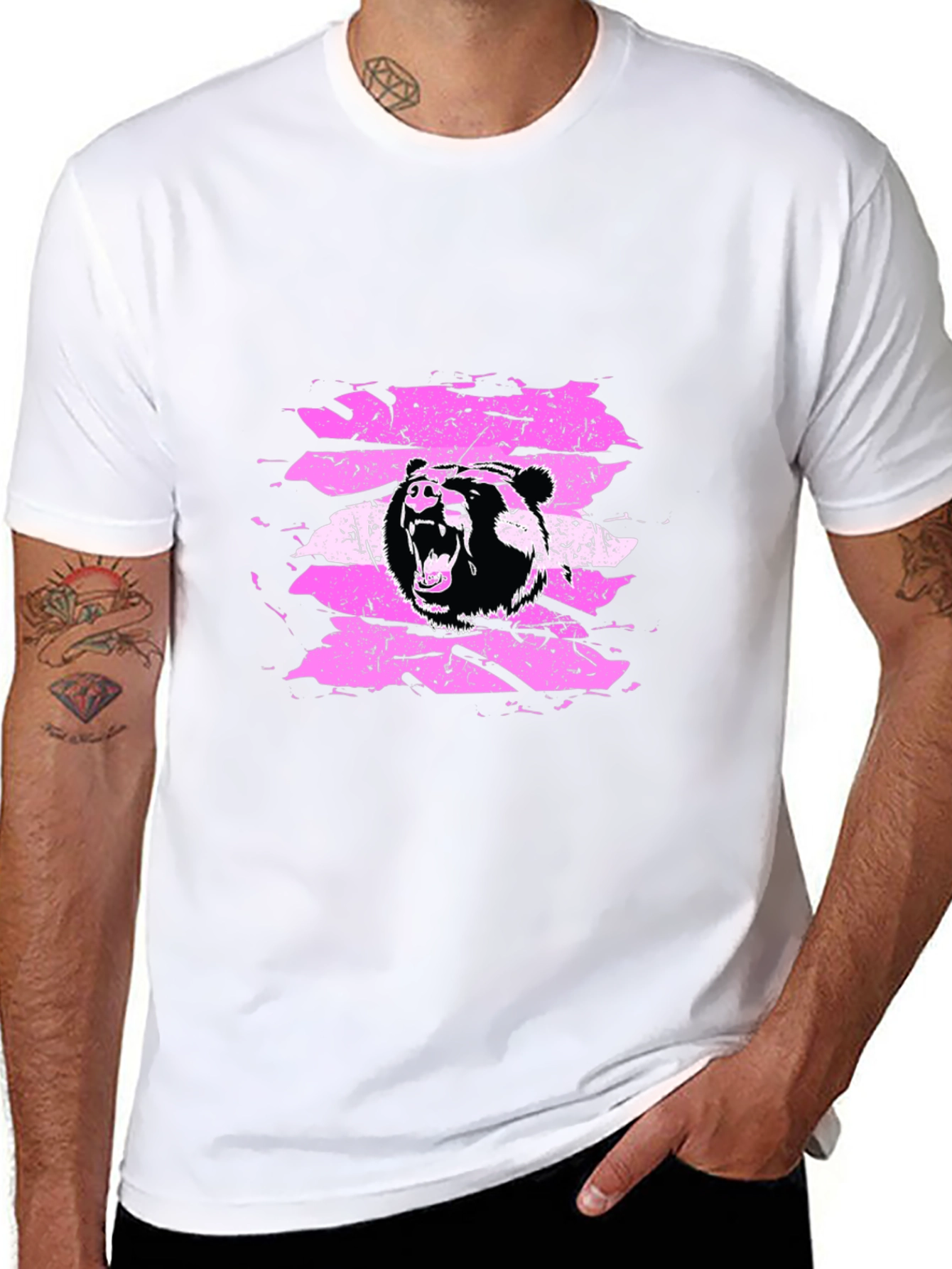 Grizzly Bear Graphic Tee - Black Cotton T-Shirt
