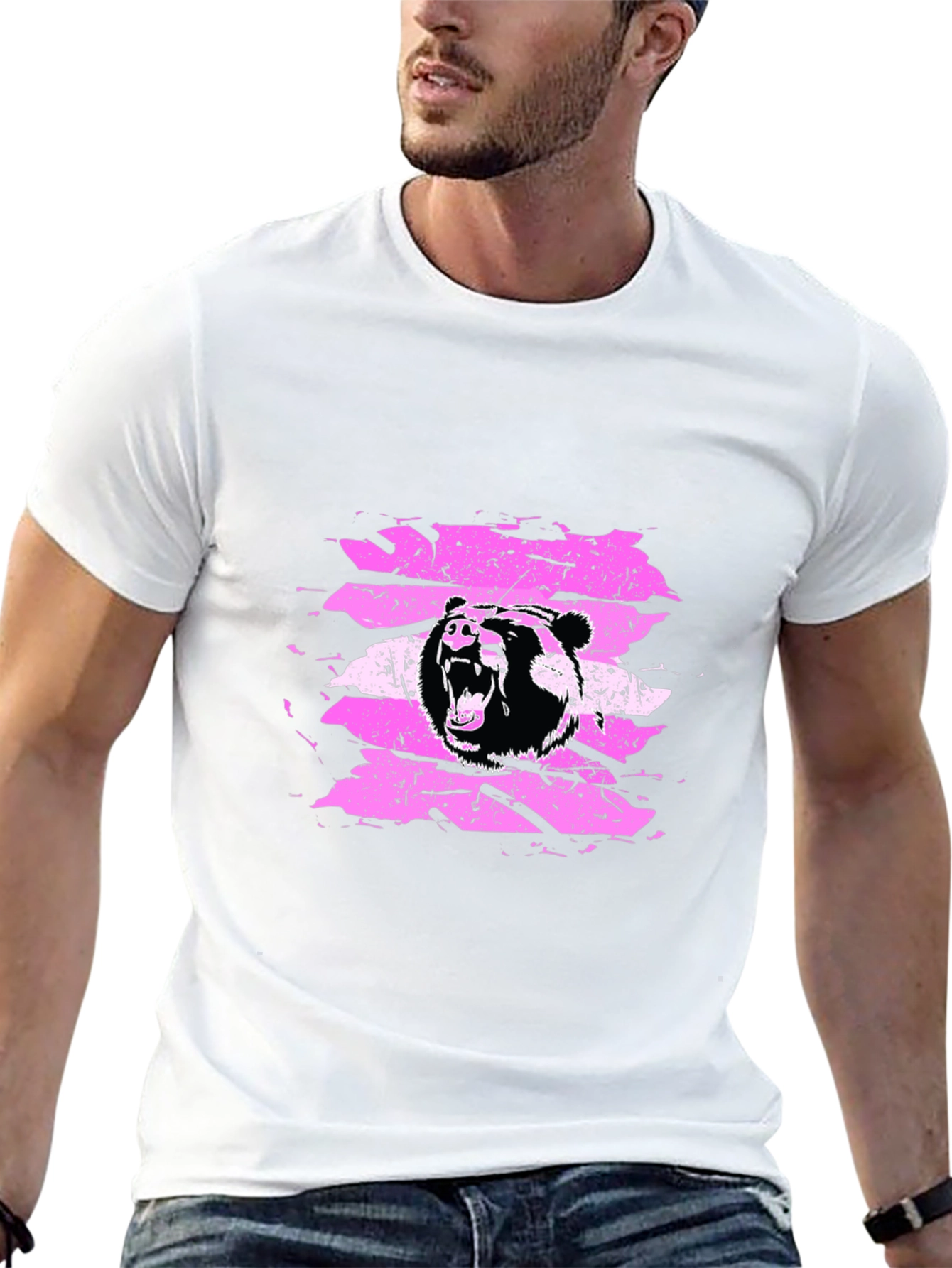 Grizzly Bear Graphic Tee - Black Cotton T-Shirt