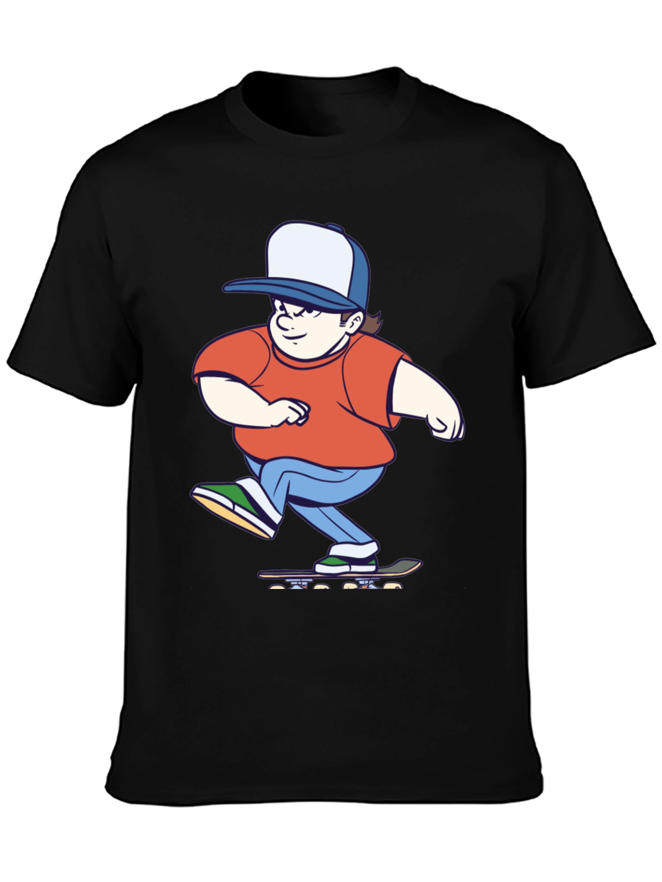 Skater Cartoon Graphic T-Shirt - Black Cotton Tee