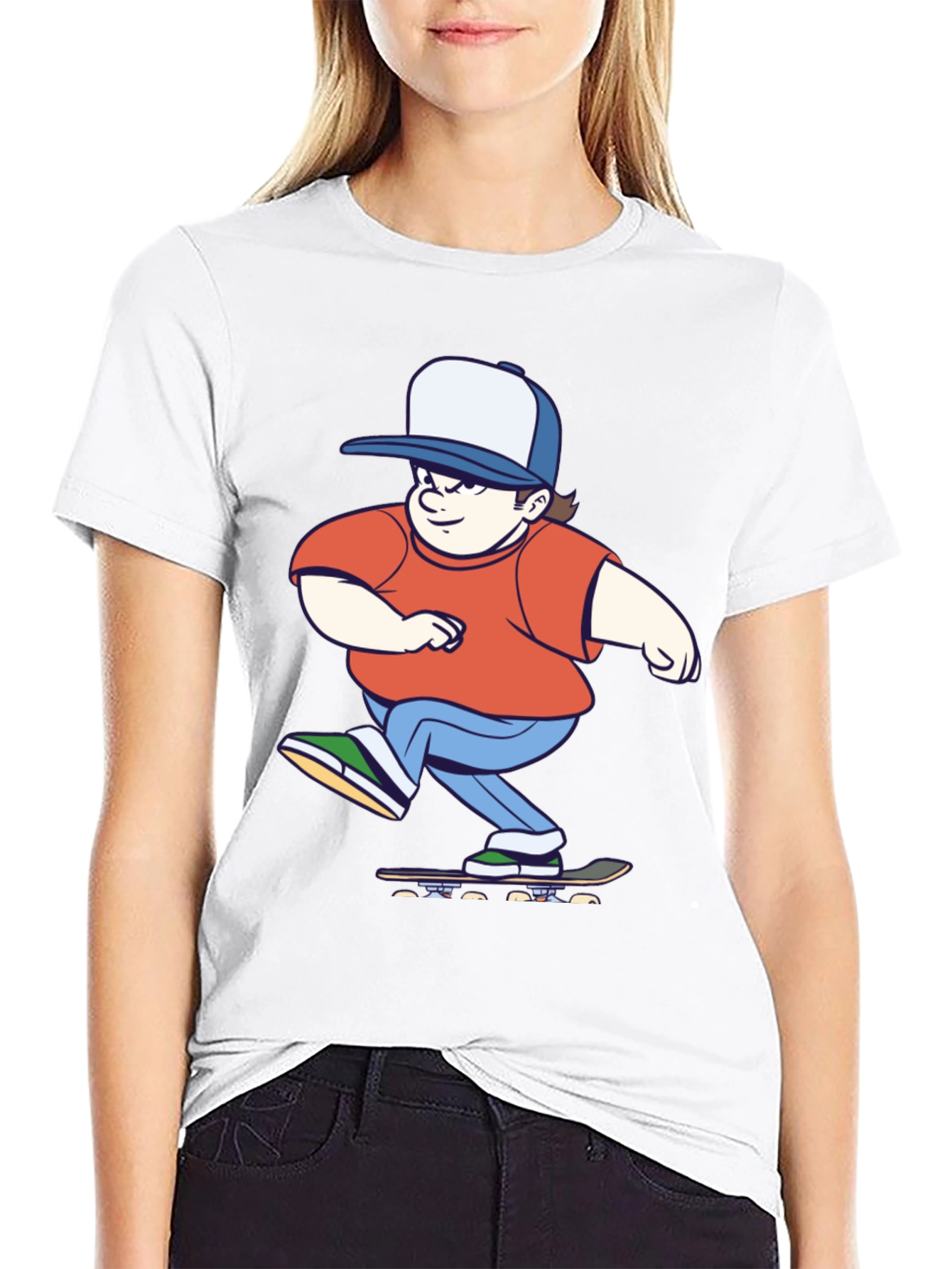 Skater Cartoon Graphic T-Shirt - Black Cotton Tee