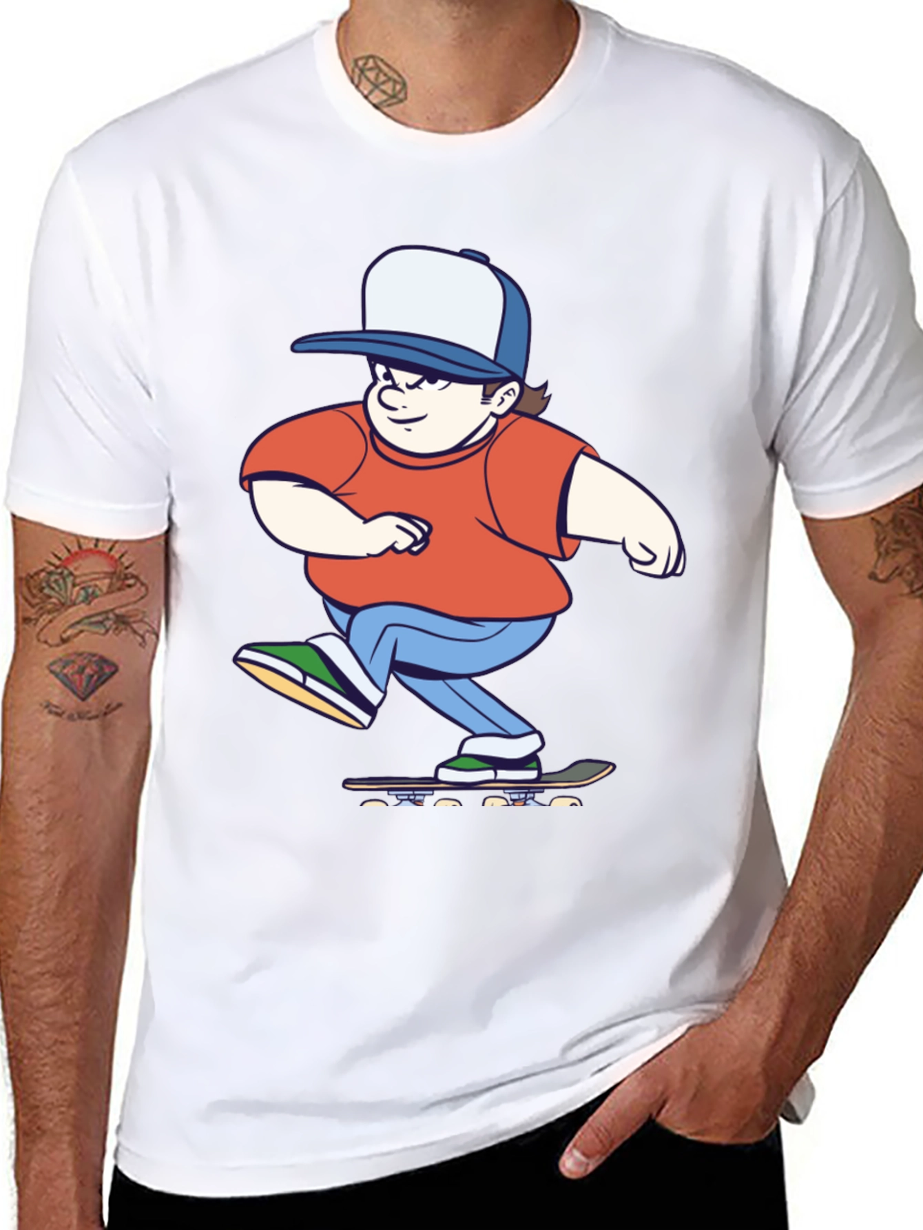 Skater Cartoon Graphic T-Shirt - Black Cotton Tee