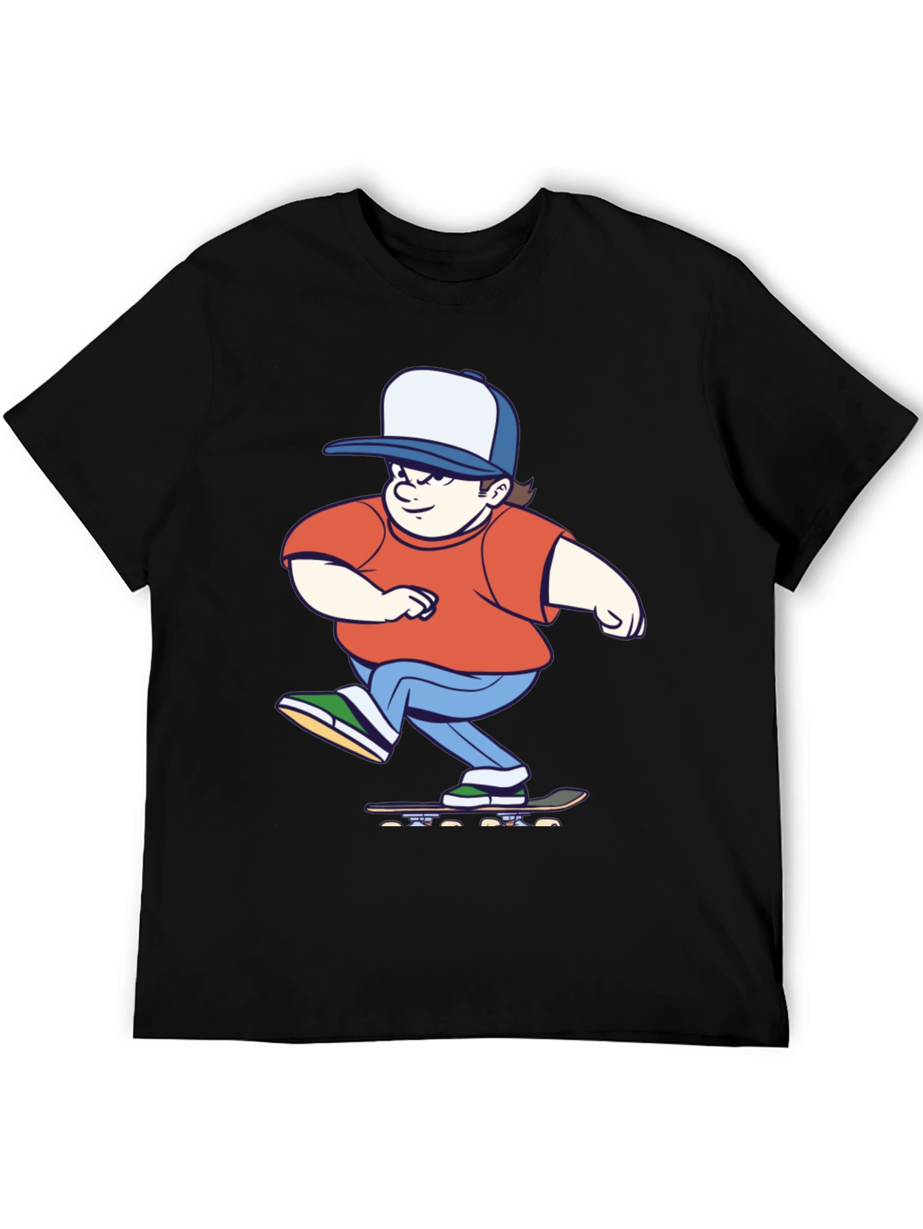 Skater Cartoon Graphic T-Shirt - Black Cotton Tee