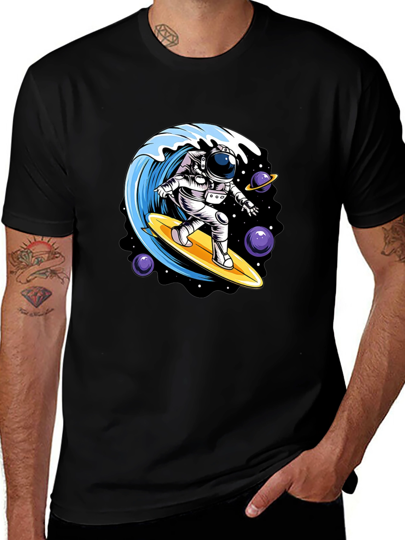 Astronaut Surfing Wave Graphic Tee