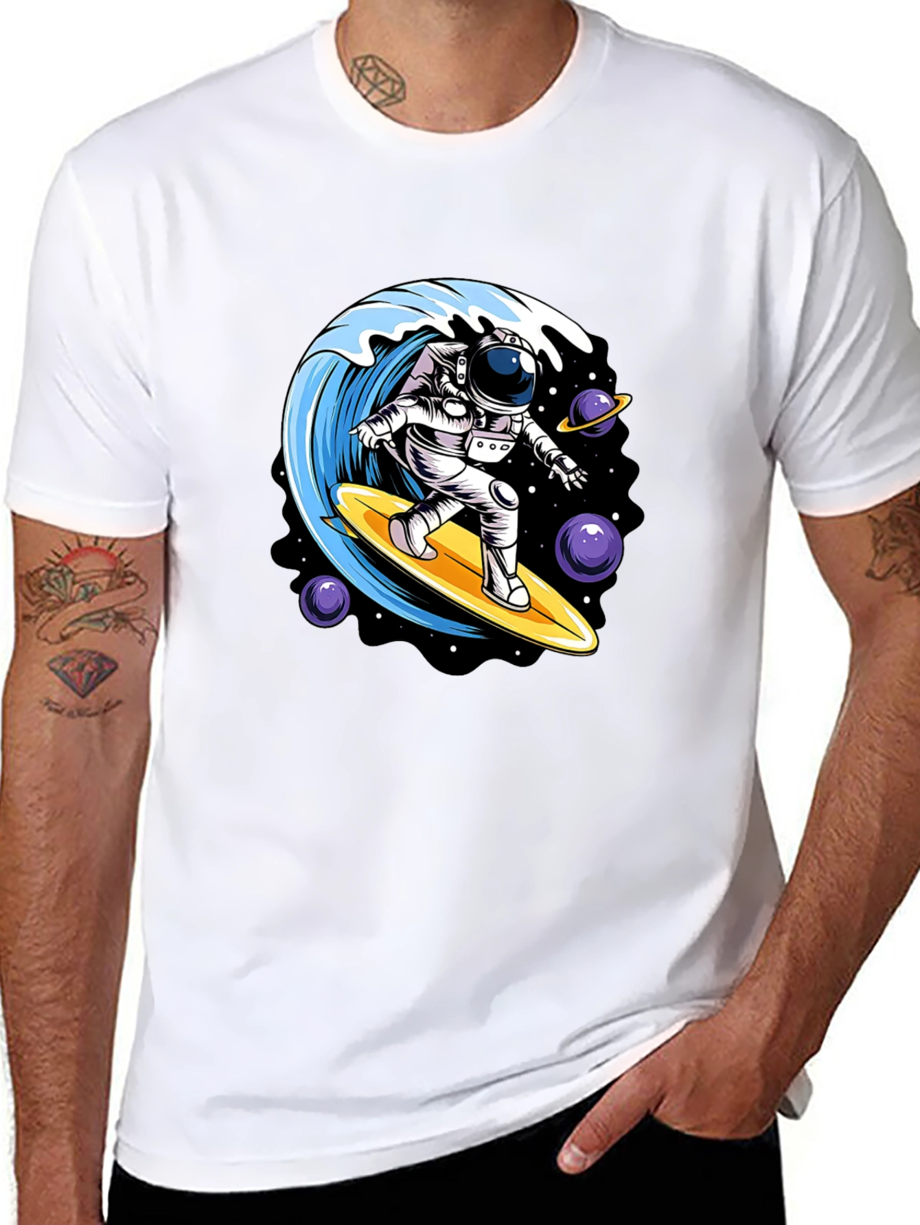 Astronaut Surfing Wave Graphic Tee